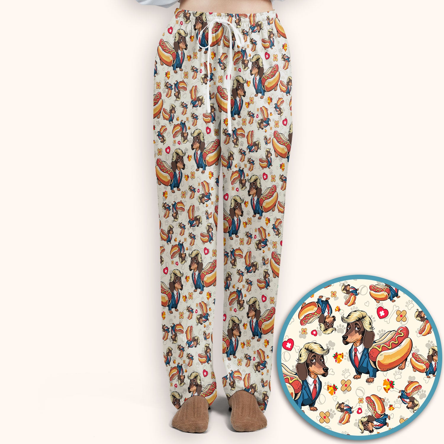 Dachshund Hot Dog Nurse Scrub Set - Funny Sausage Dog Pants and V Neck Top - Medical Uniform Gift