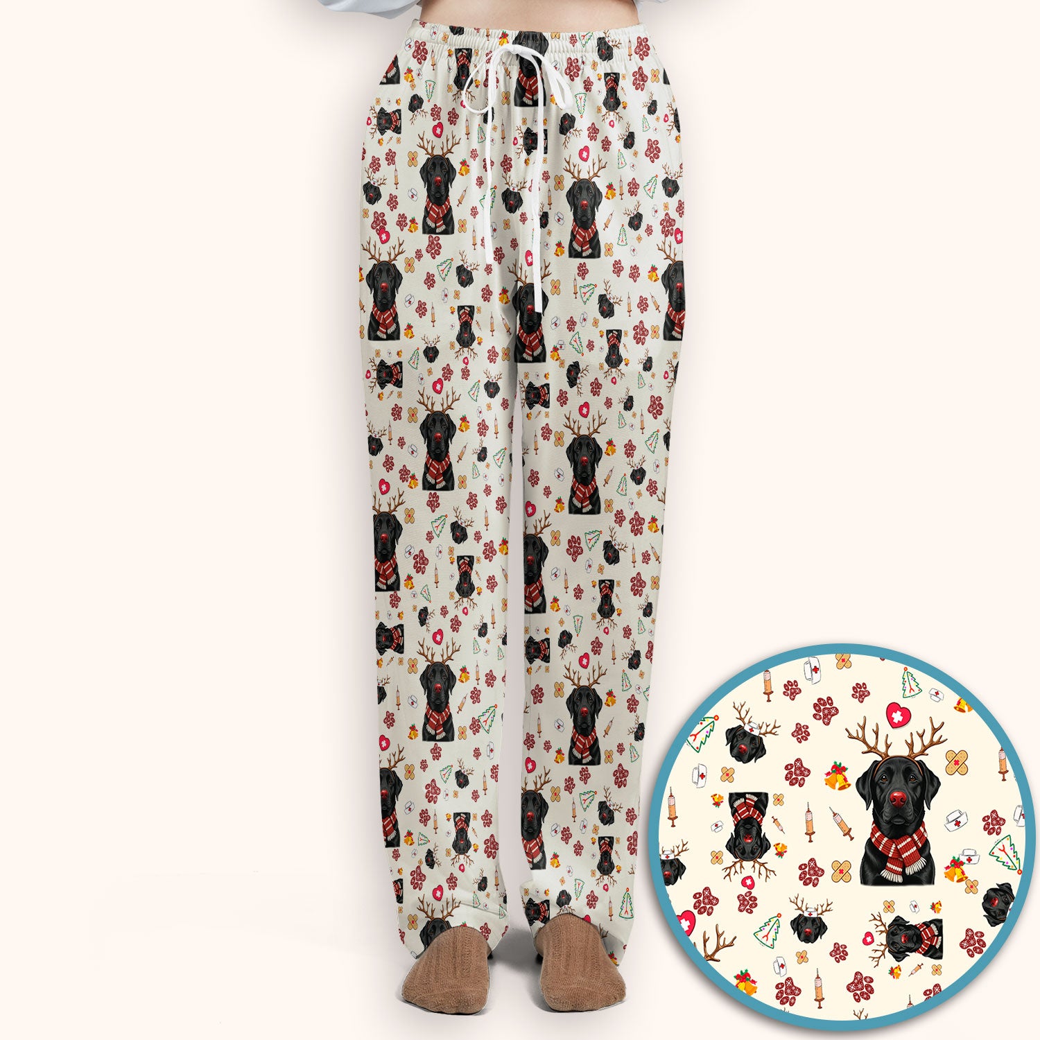 Black Lab Christmas Scrub Set - Funny Labrador Nursing Pants and V Neck Top - Cute Holiday Medical Uniform