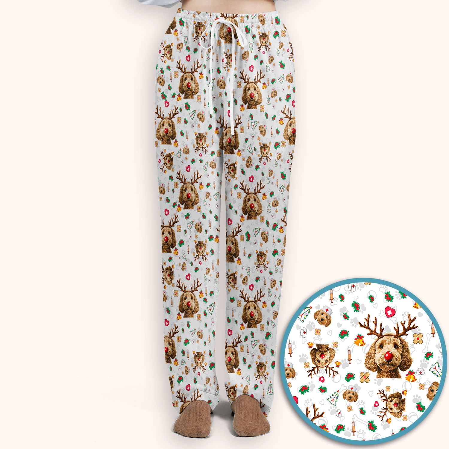 Labradoodle Reindeer Christmas Scrub Set - Funny Dog Nurse Pants and V Neck Top - Cute Holiday Medical Uniform