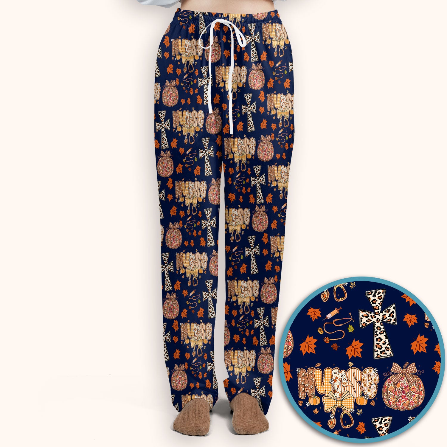 Floral Pumpkin Scrub Set for Women - Coquette Bow Thanksgiving Scrubs Pants and V Neck Top - Comfortable Medical Uniform