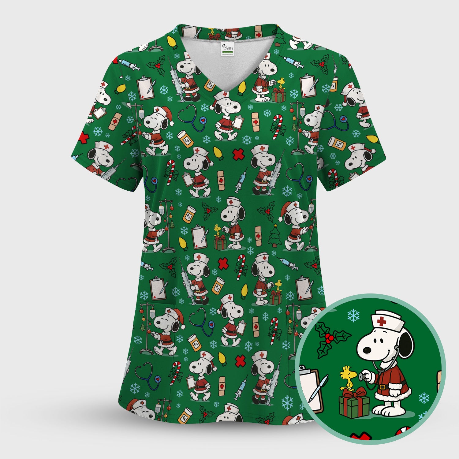 Snoopy Christmas Nurse Scrub Shirt - Cute Holiday Scrub Top Multi Colors - Funny Nursing Work Shirt with Pockets