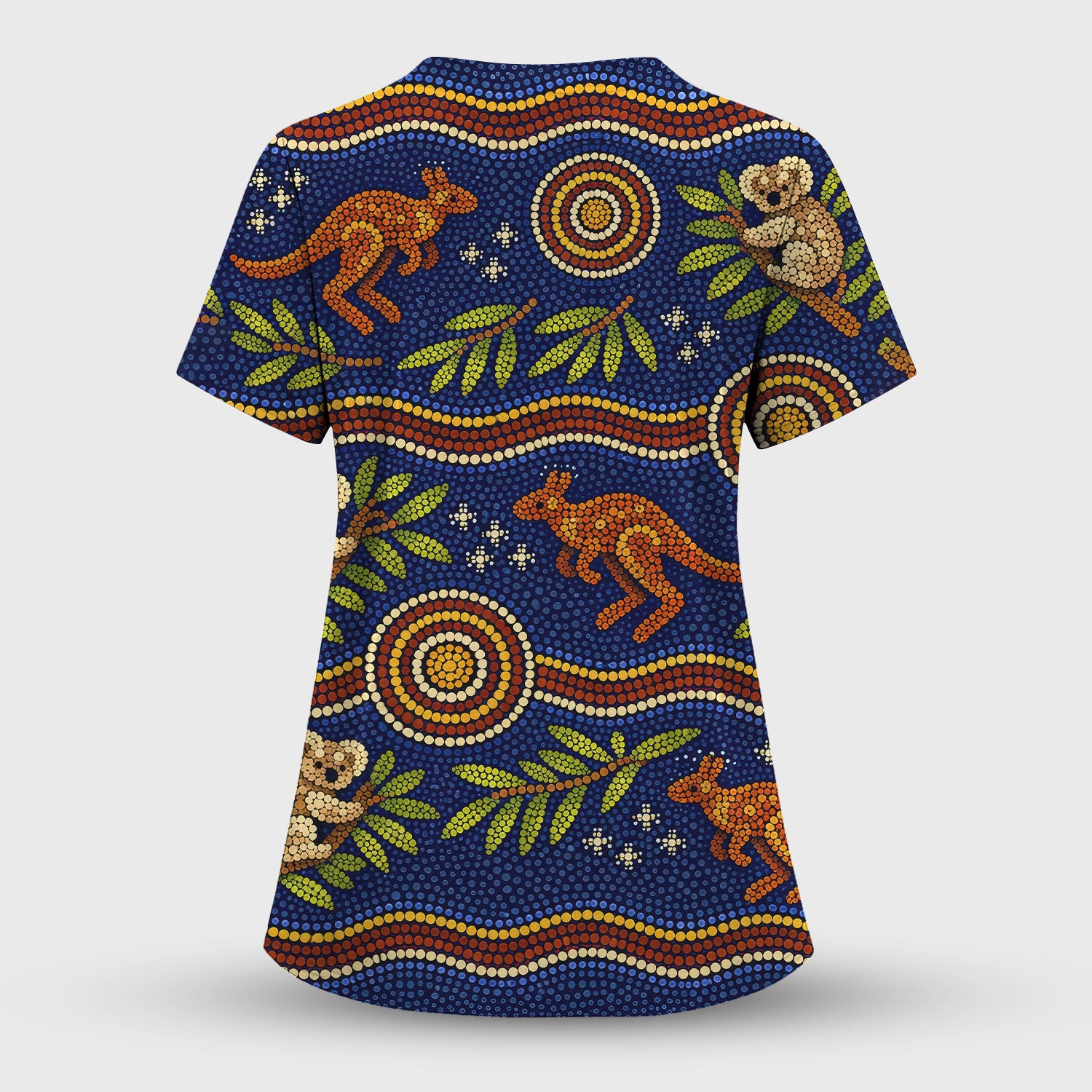 Australian Aboriginal Dot Art Scrub Top, Kangaroo ANd Koala Pattern Nurse Shirt, Breathable Fabrics Nursing Uniform