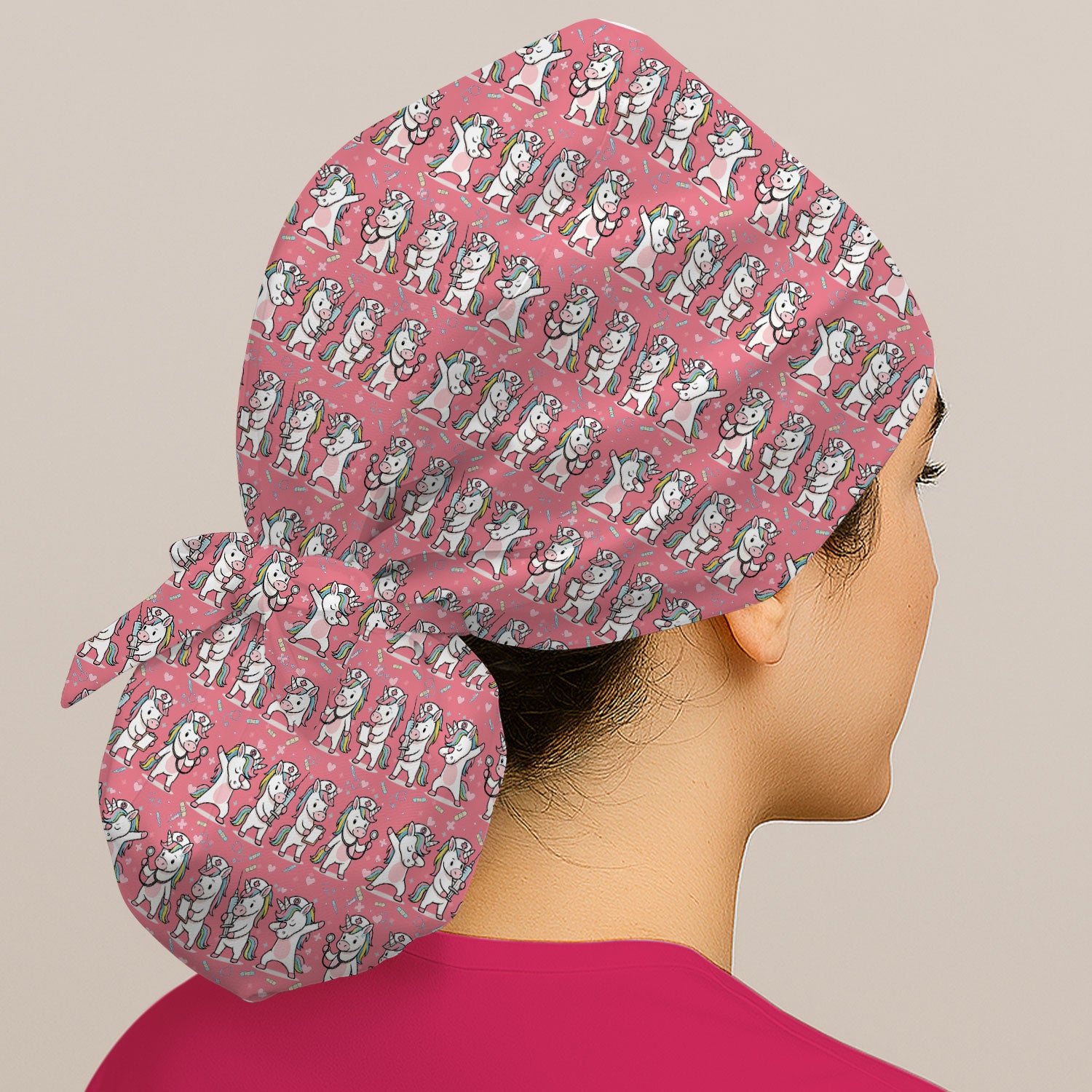 Cute Unicorn Nurse Scrub Cap, Playful Medical Cartoon Nursing Hat, Breathable Fabrics Nurse Uniform