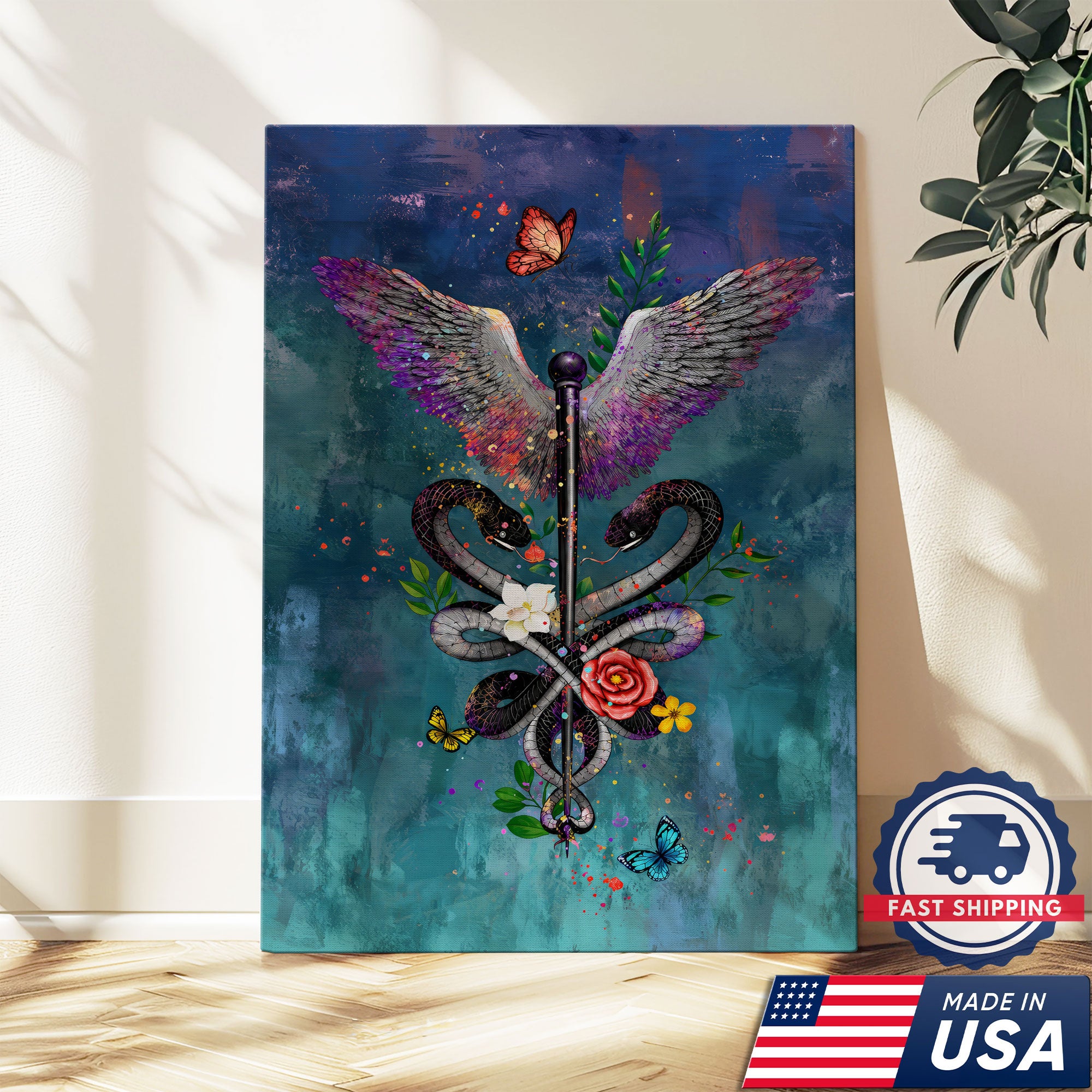 Butterfly Floral Stethoscope Nurse Canvas Wall Art for RN, CNA, Healthcare Office Decor