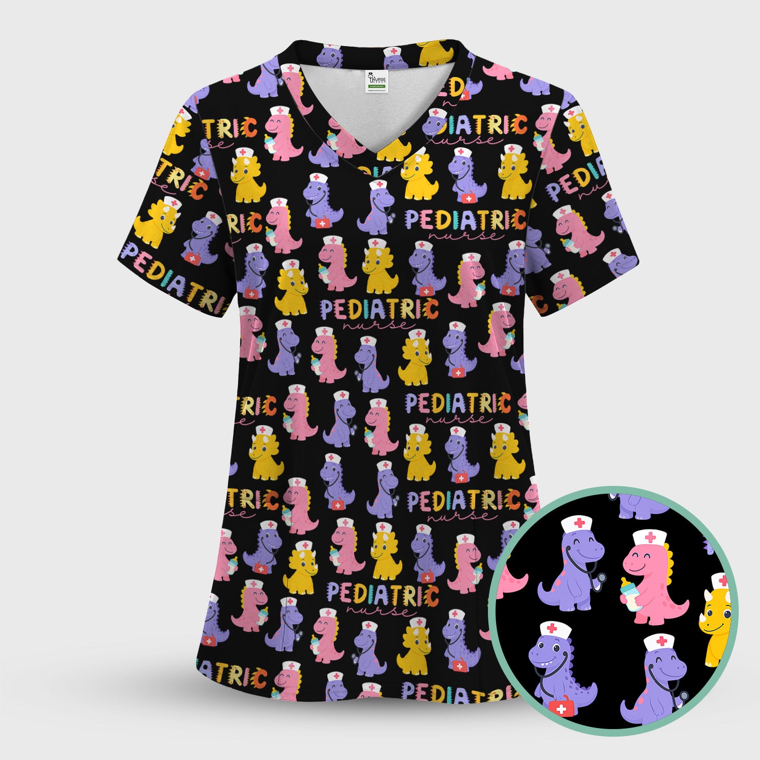 Funny Dinosaur Nurse Shirt - Cute T-Rex with Stethoscope & Medical Kit Graphic Tee - Multiple Color Options Gift for Women PEDS RN LPN