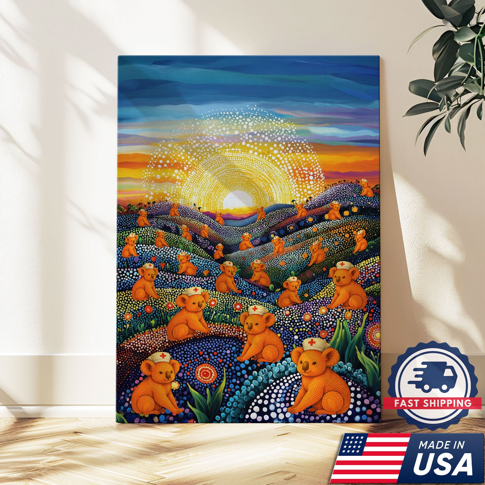 Australian Koala Dot Art Inspired Canvas - Medical Wall Decoration
