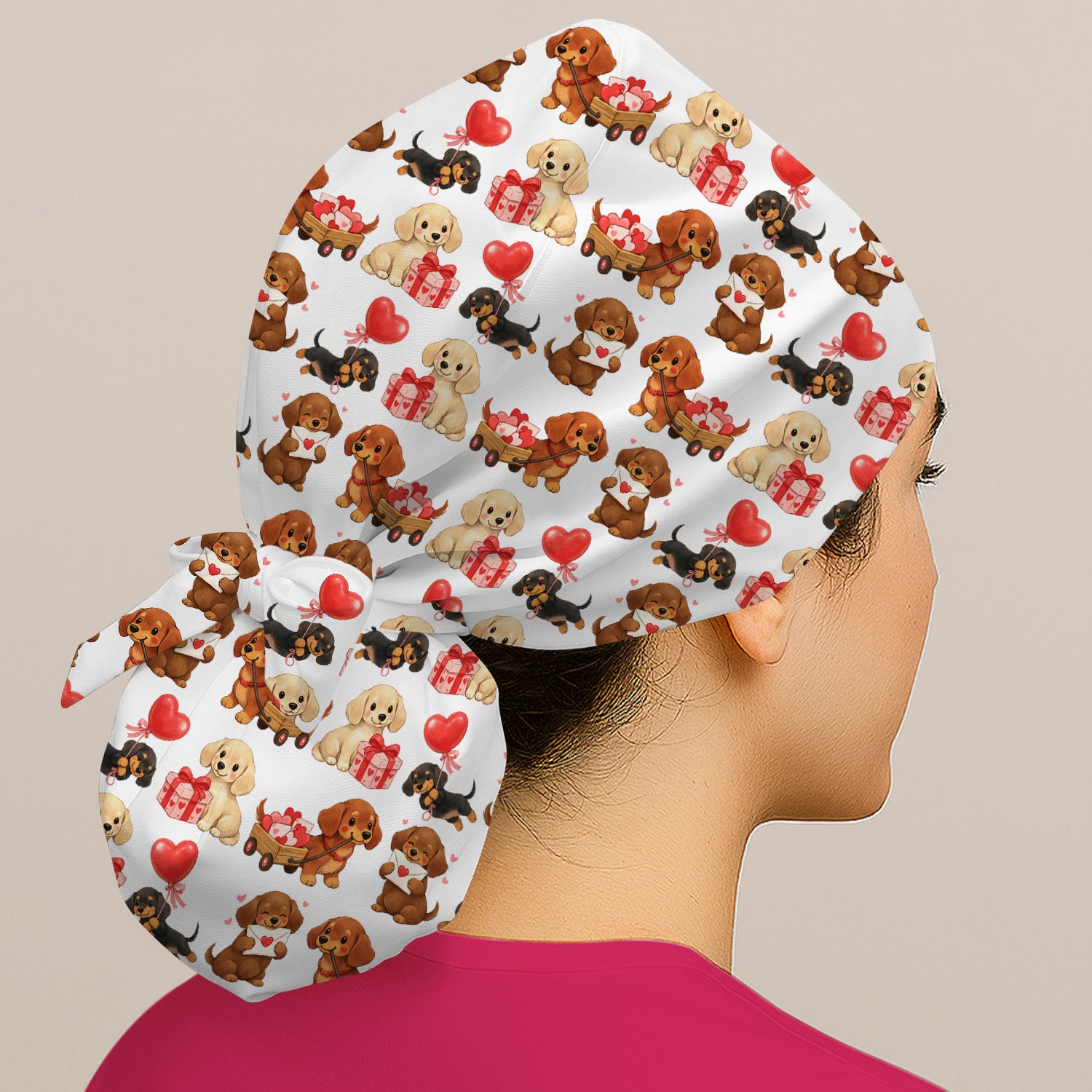 Cute Dachshund Nurse Scrub Cap For Nurses, Wiener Dog Pattern Nurse Hat, Breathable Fabrics Nursing Uniform