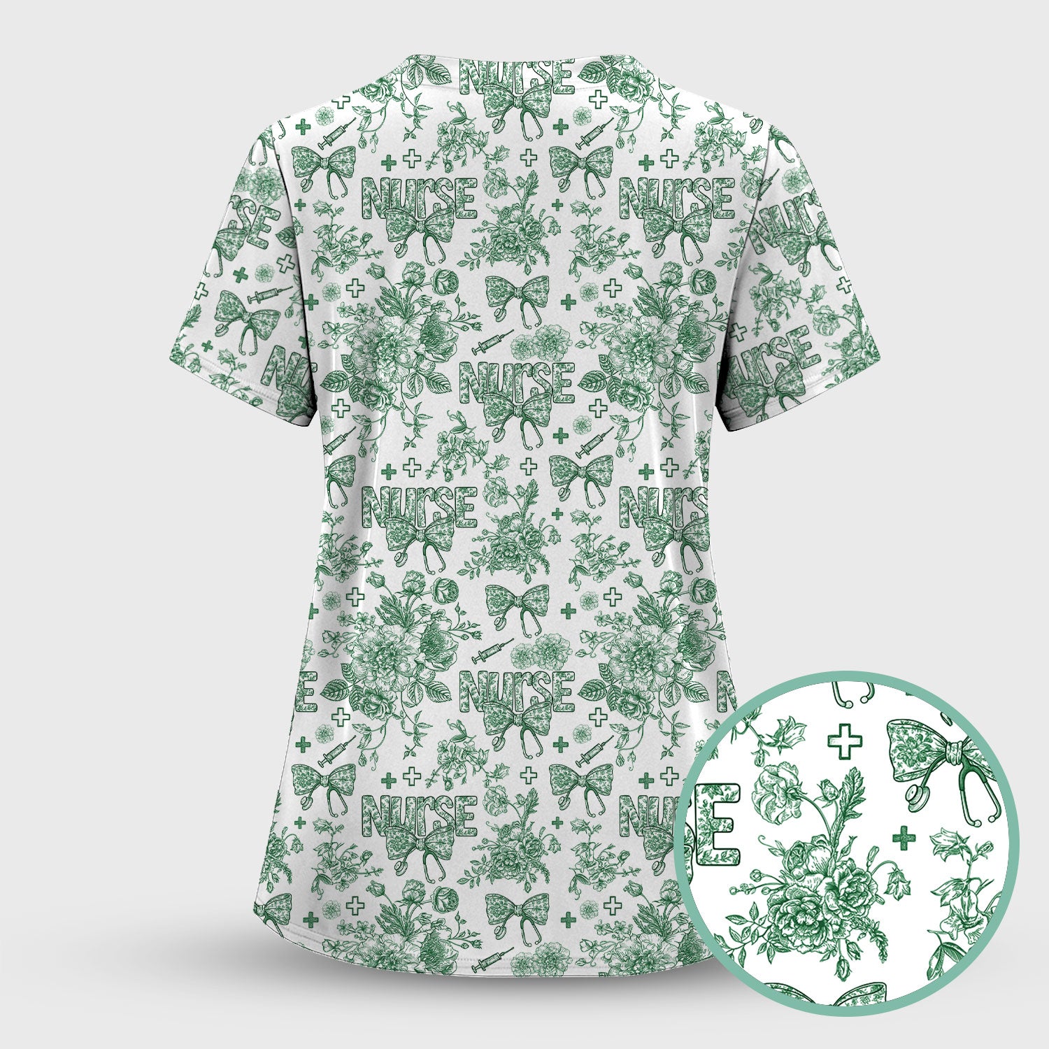 Toile de Jouy Nurse Scrub Set - Elegant Floral Pattern Scrubs for Women - Stylish Flower Medical Scrubs Gift for Healthcare Workers