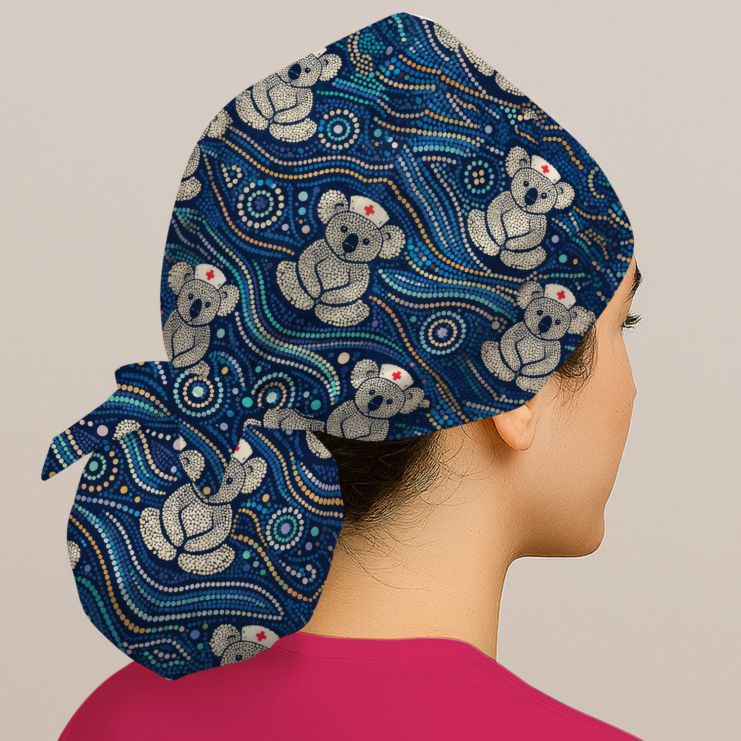 Koala Pattern Nurse Scrub Cap, Aboriginal Dot Art Medical Hat For Women, Breathable Fabrics Nursing Uniform