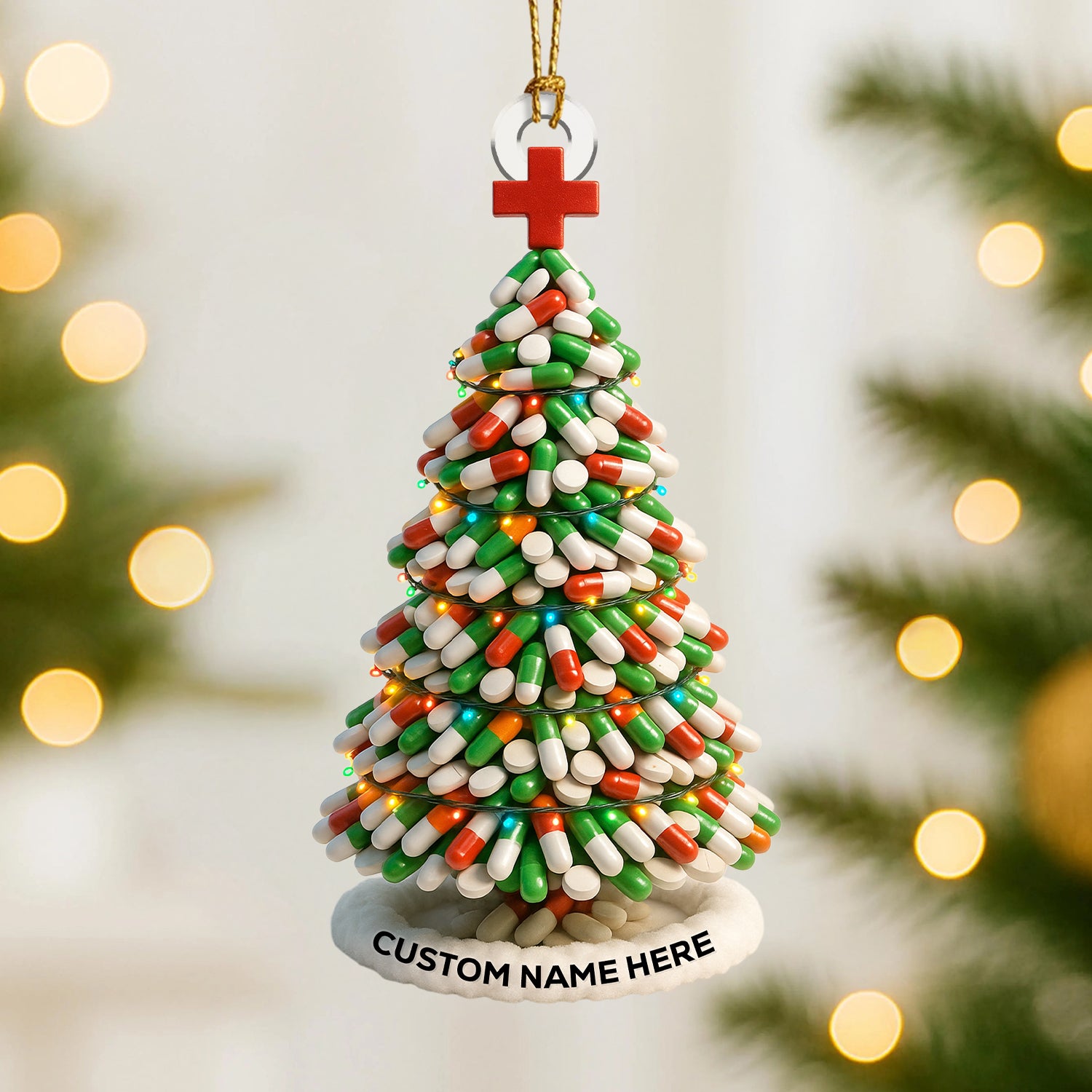 Personalized Pharmacy Christmas Ornament – Funny Medicine Tree Design – Cute Holiday Gift for Nurses, Doctors, and Pharmacists
