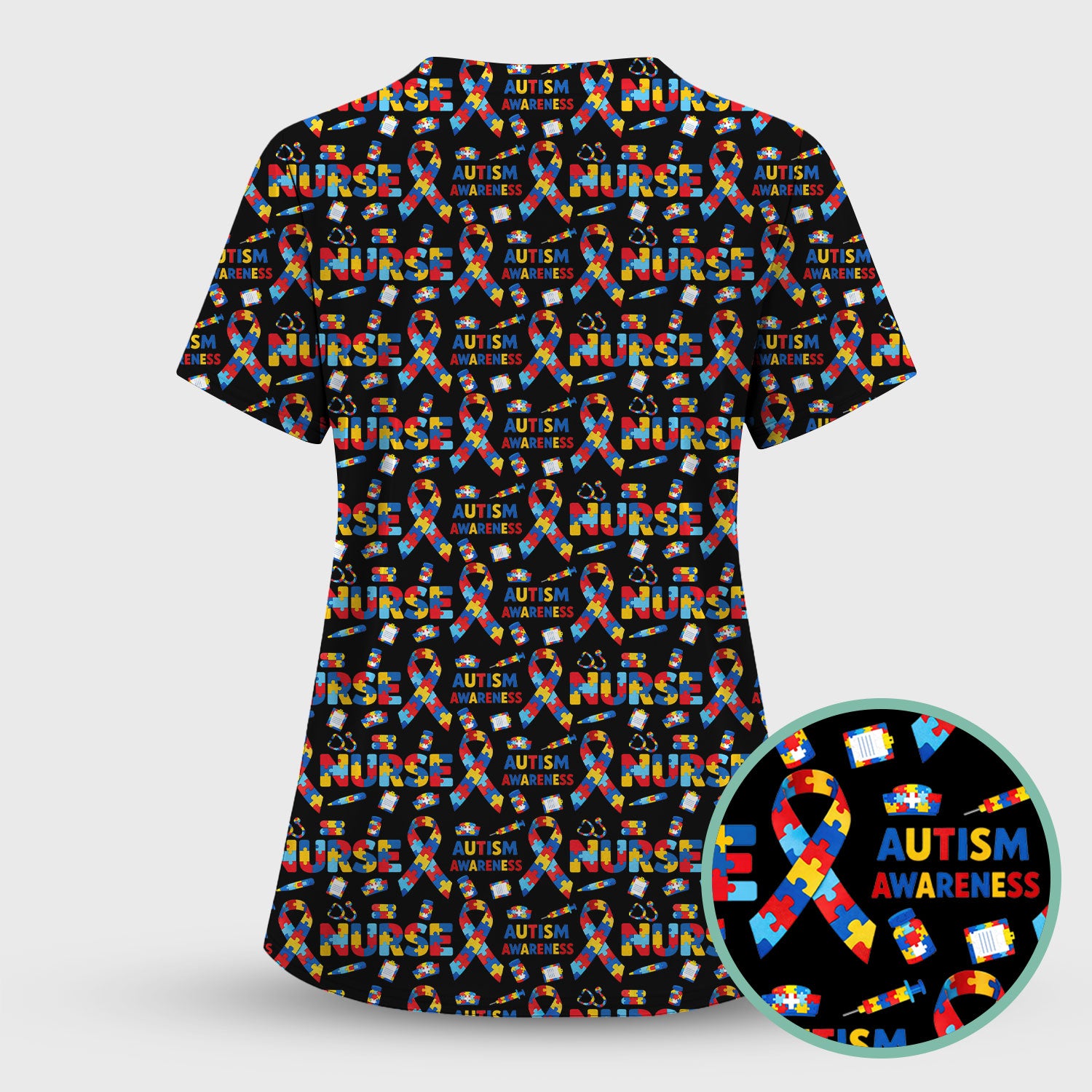 Autism Awareness Nurse Puzzle Ribbon Print Scrubs, Comfortable Scrubs for Nurses