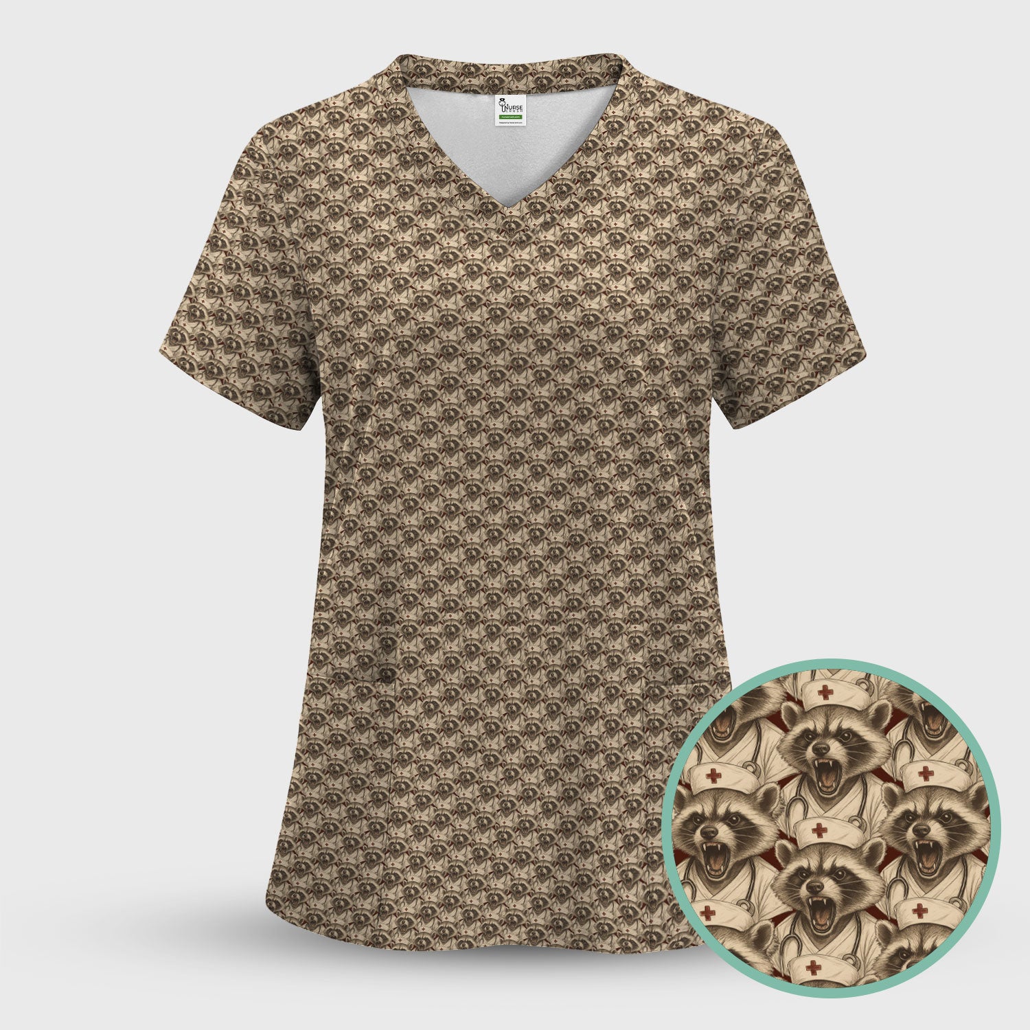 Funny Nurse Raccoon T-Shirt - All-Over Print Angry Raccoon Nurse Graphic Tee - Humor Gift for ER Nurses & Vet Techs