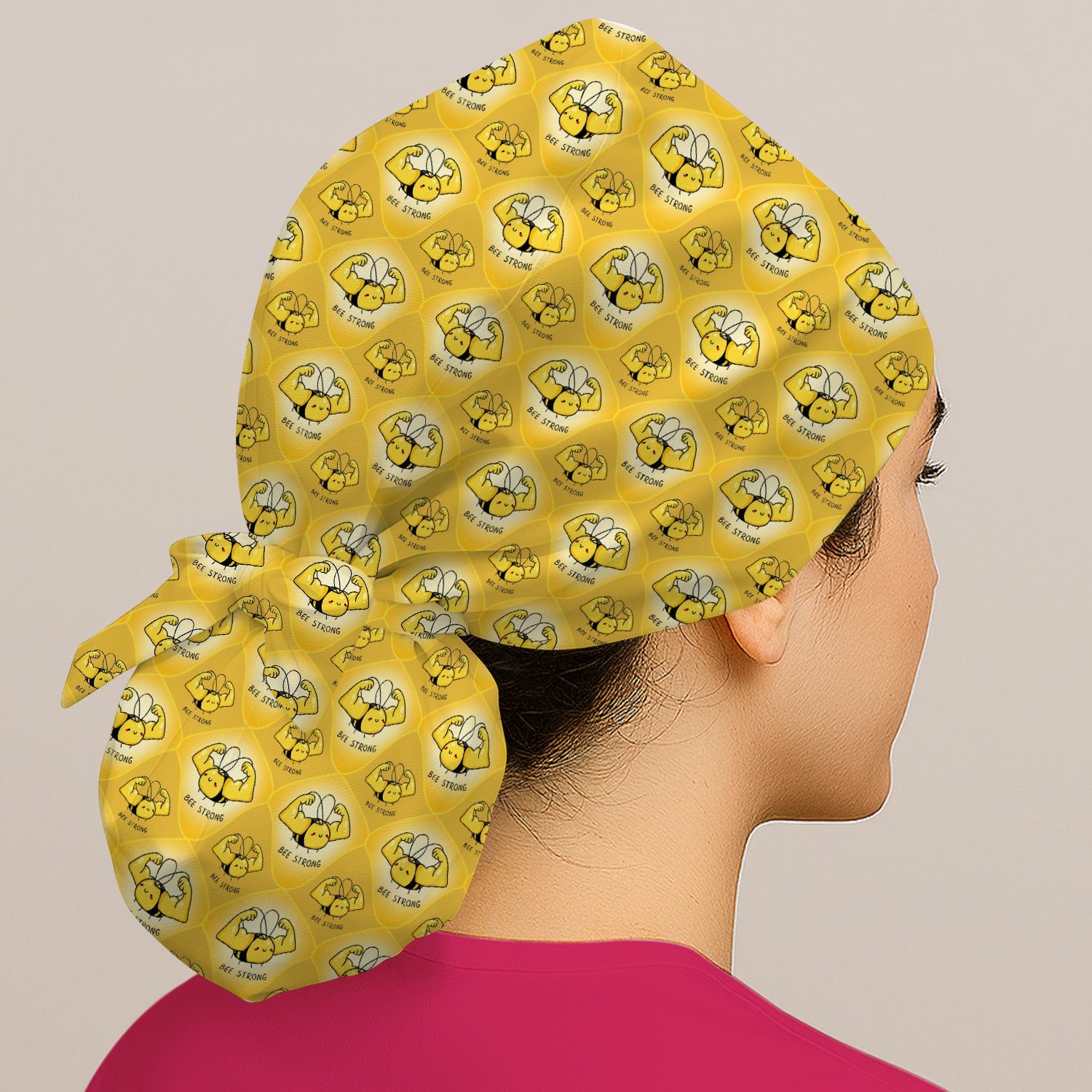 Bee Strong Honey Bee Pattern Surgical Cap, Breathable Fabrics Caps Uniform