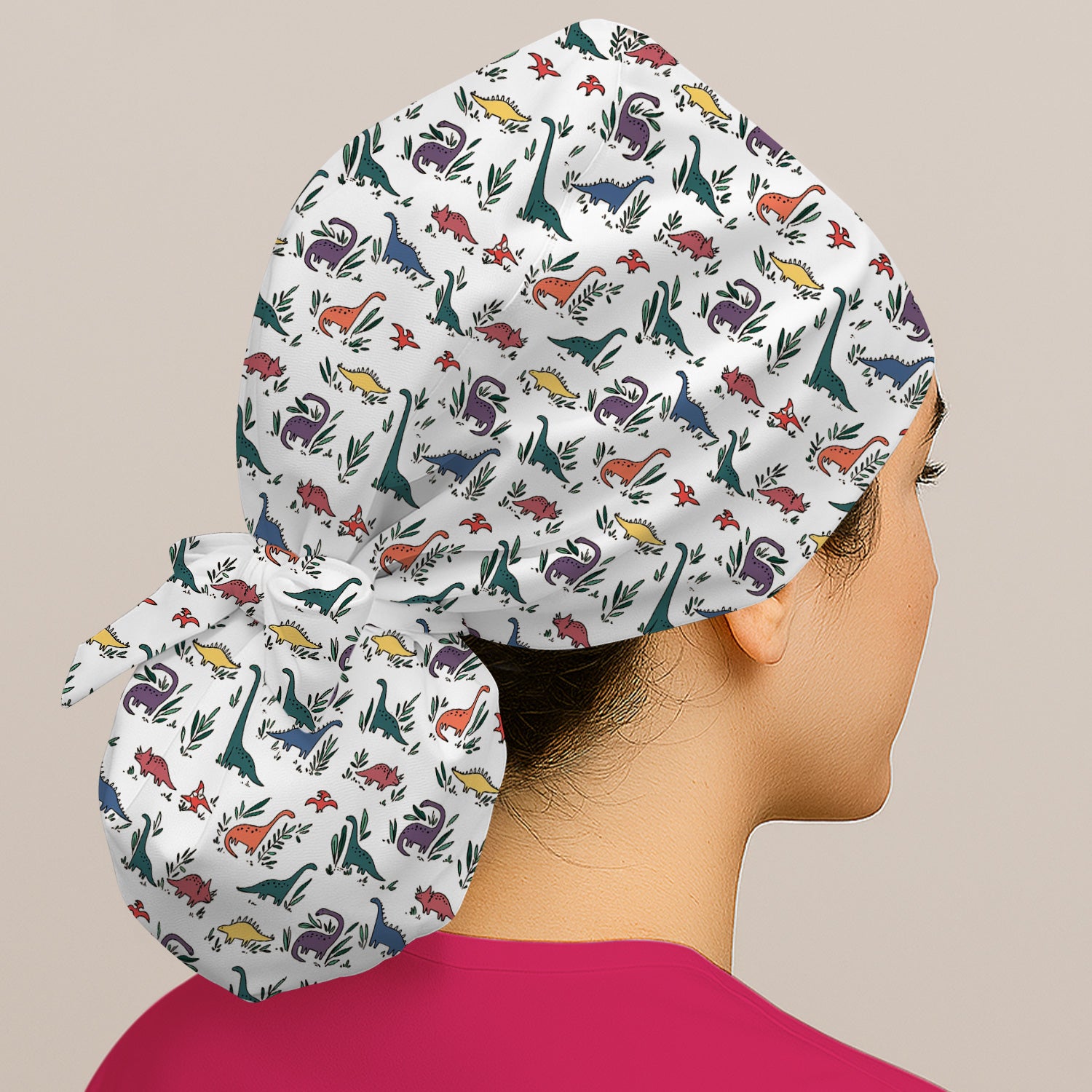 Cute Dinosaur Leafy Garden Pattern Scrub Cap, Surgical Caps for Doctors