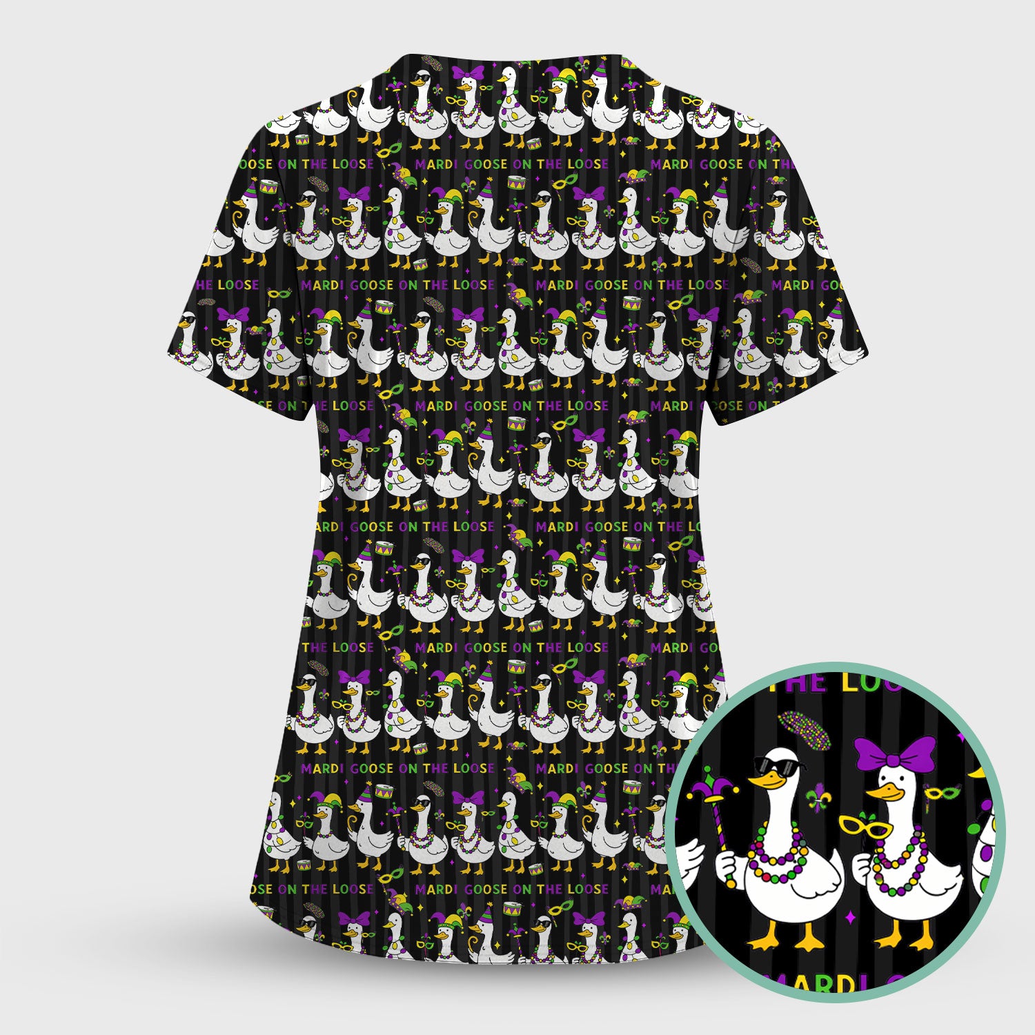 Mardi Gras Goose Nurse Scrub Top, Funny Carnival Medical Pattern Nurse Shirt, Breathable Fabrics Nursing Uniform