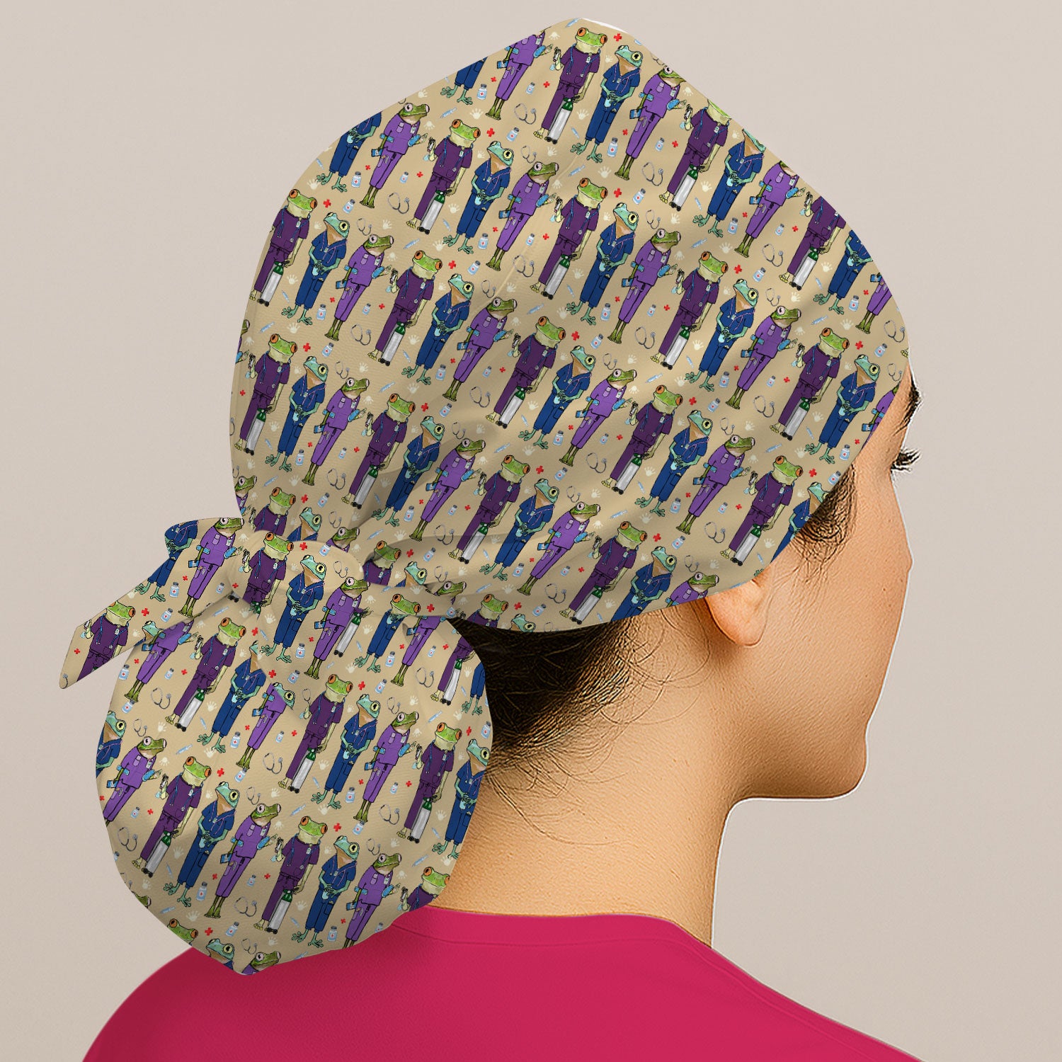 Funny Frog Nurse Pattern  Print Cap, Bouffant Scrub Caps for Women