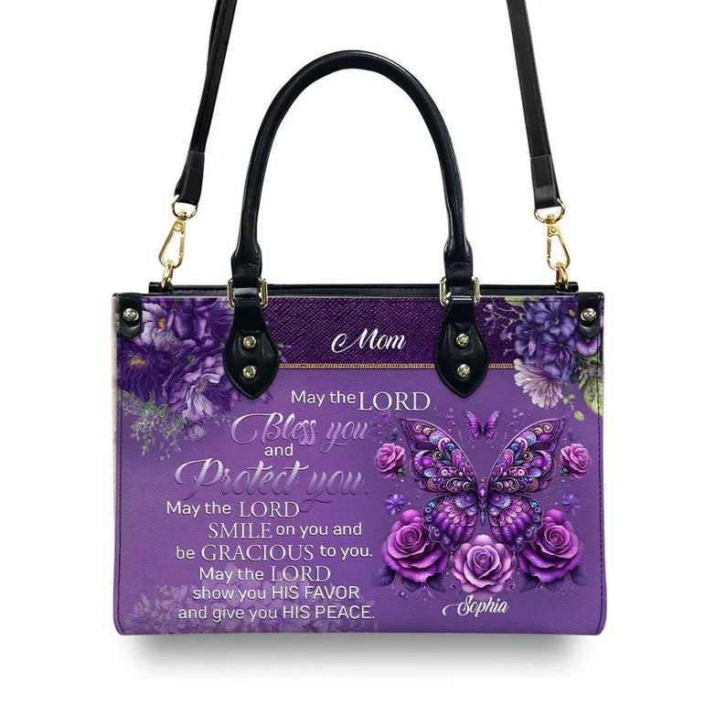 Personalized Blessing Nurse Leather Handbag, May the Lord Protect You Quote, CNA RN LPN Healthcare Worker Gift