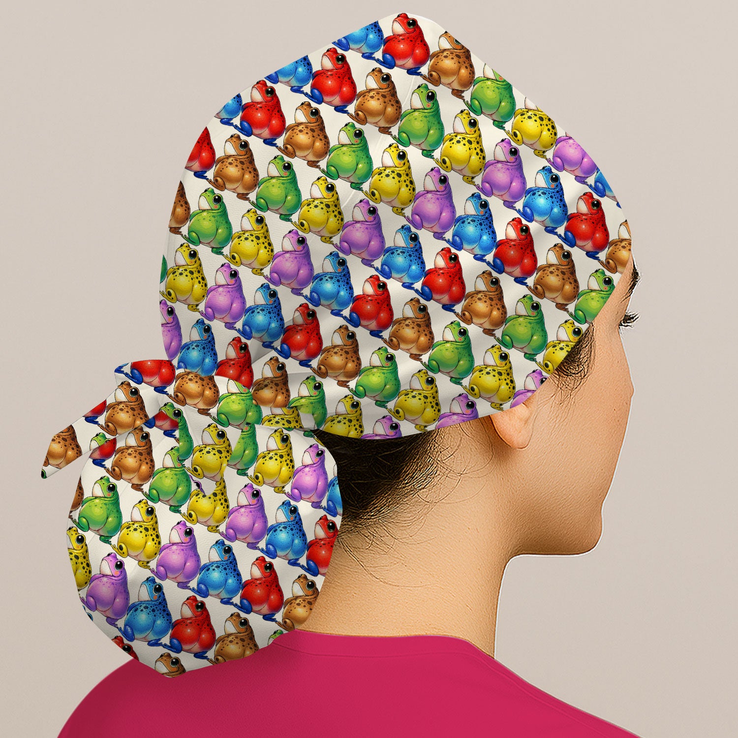 Funny Colorful Frogs Pattern Caps, Bouffant Scrub Caps for Women