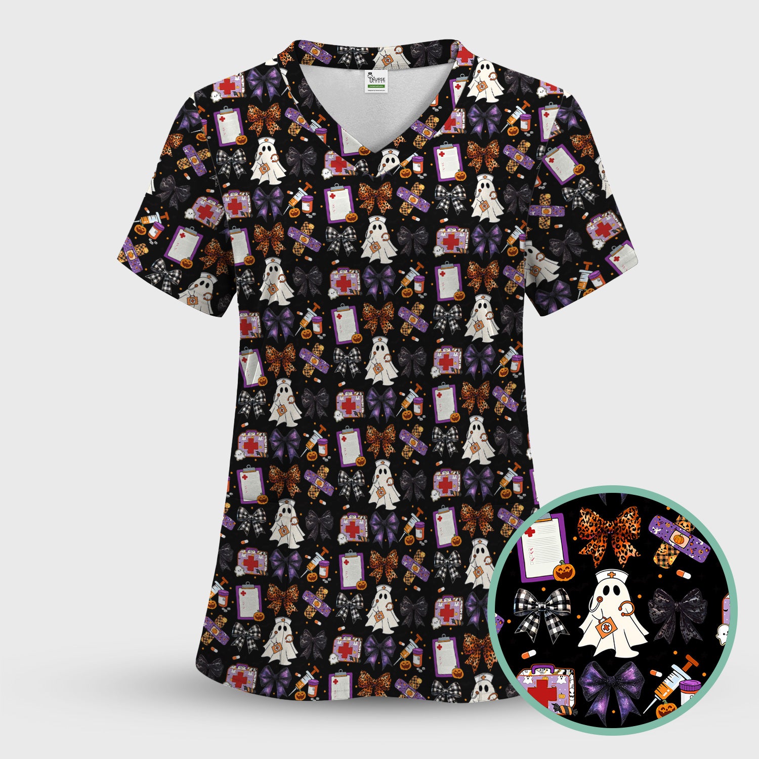 Cute Halloween Shirt for Nurses - Spooky Ghost Pumpkin & Medical Icons Graphic Tee - Gift for RN LPN CNA