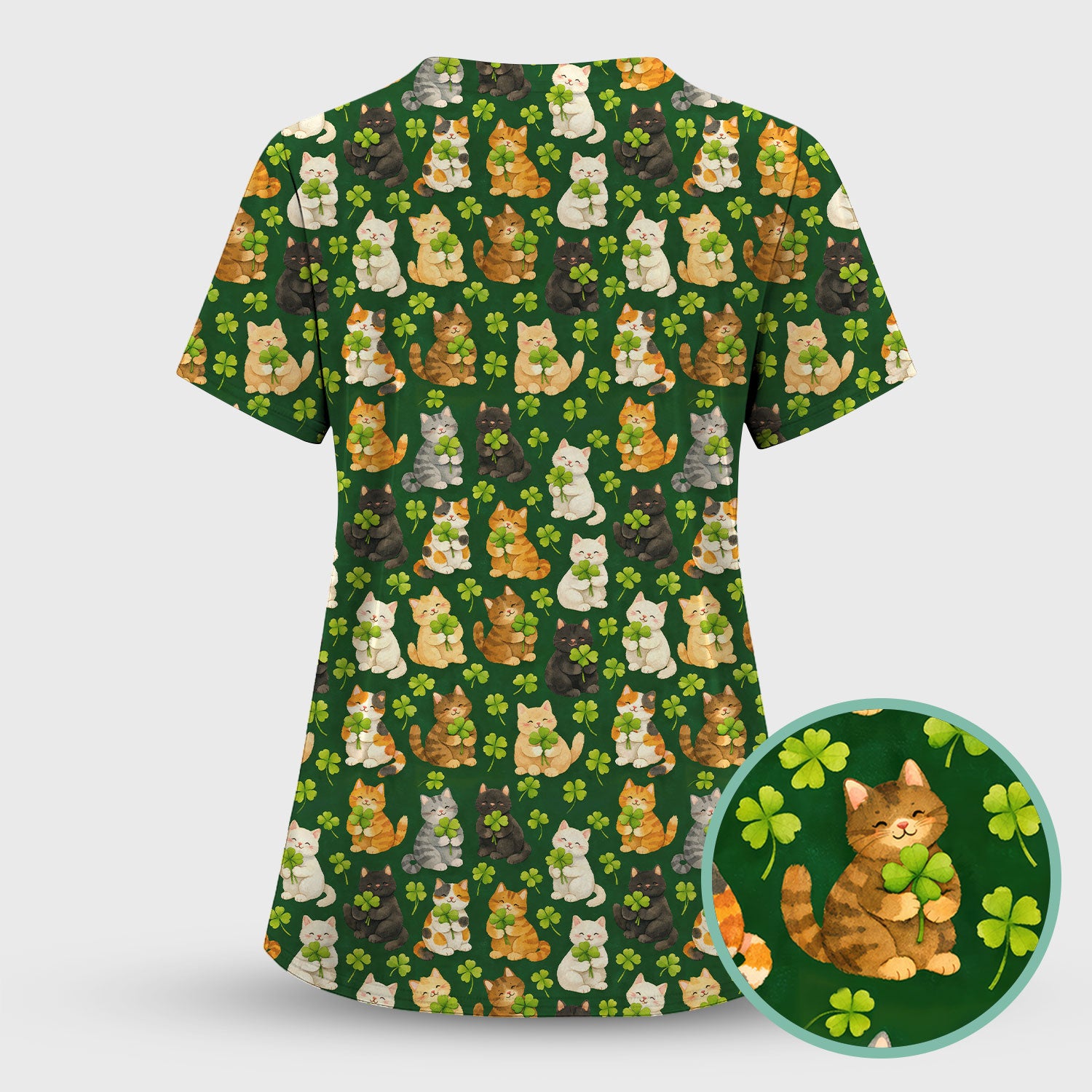 Funny St. Patrick’s Black Cat Nurse Scrub Set, Comfortable Uniform Scrubs For Nursing