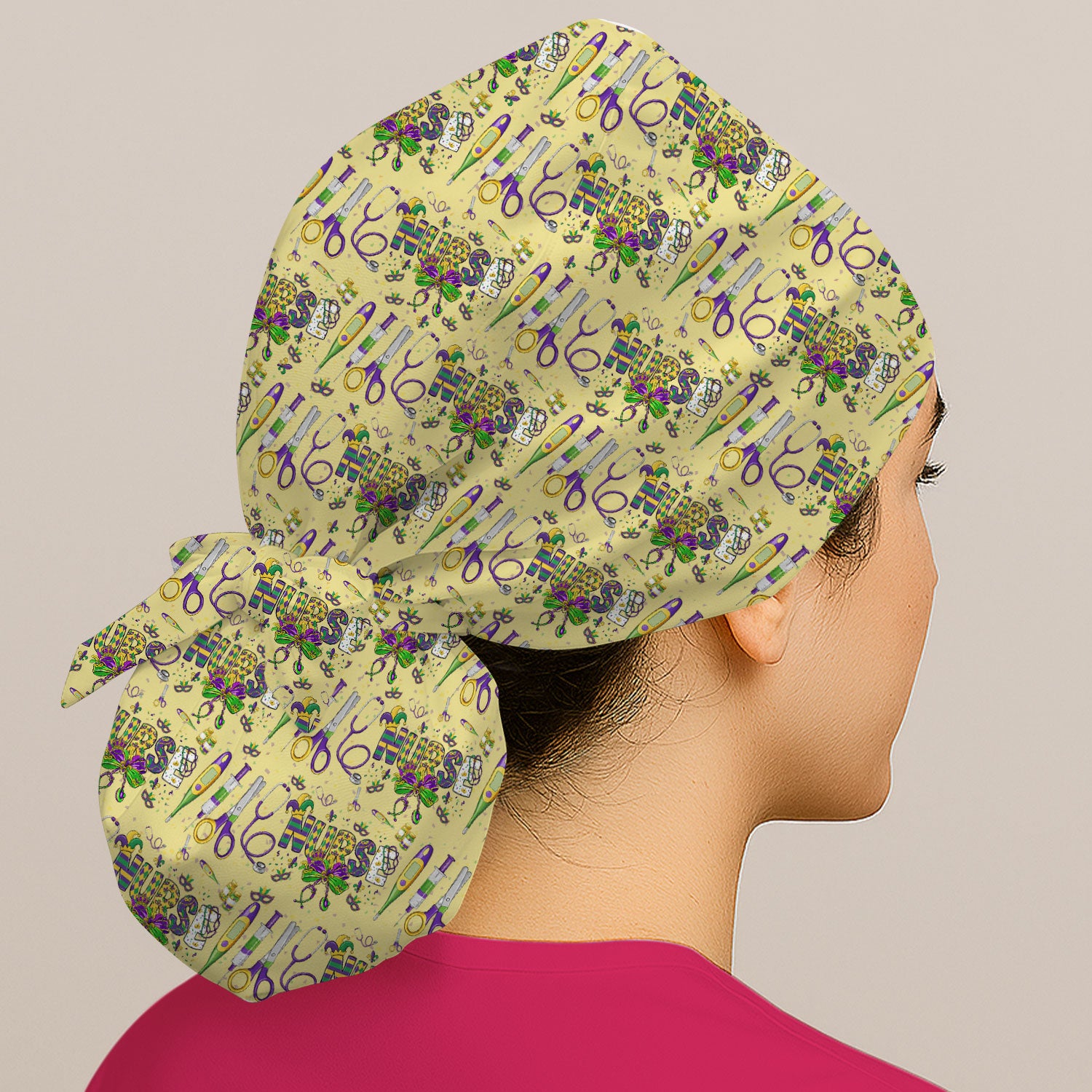 Mardi Gras Nurse Scrub Cap, Holiday Medical Pattern Nurse Hat, Breathable Fabrics Nursing Uniform