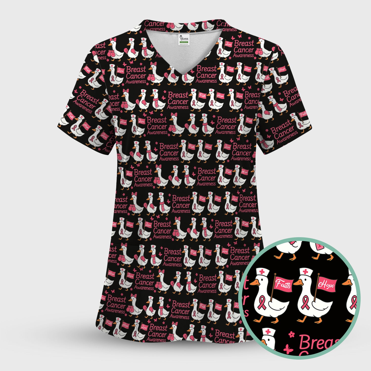 Breast Cancer Awareness Scrub Top - Cute Medical Uniform Scrub For Women - CNA RN LPN Gift
