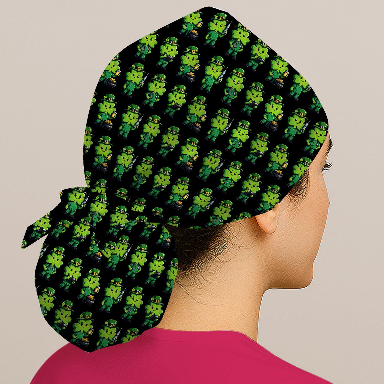 St Patrick Leprechaun Nurse Print Cap, Bouffant Scrub Caps for Women