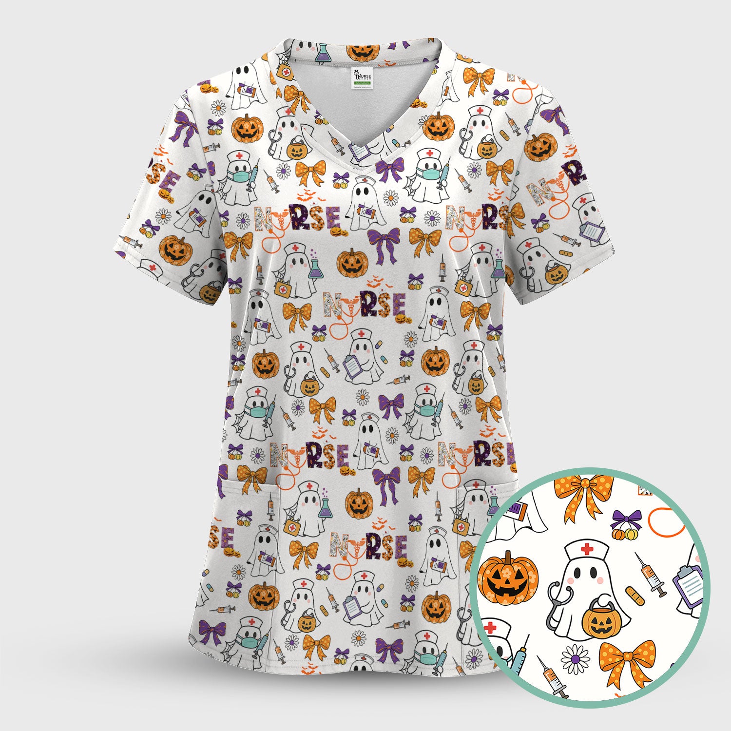 Halloween Nurse Shirt for Women - Cute Ghost Pumpkin Medical Graphic Tee - Gift for RN LPN CNA
