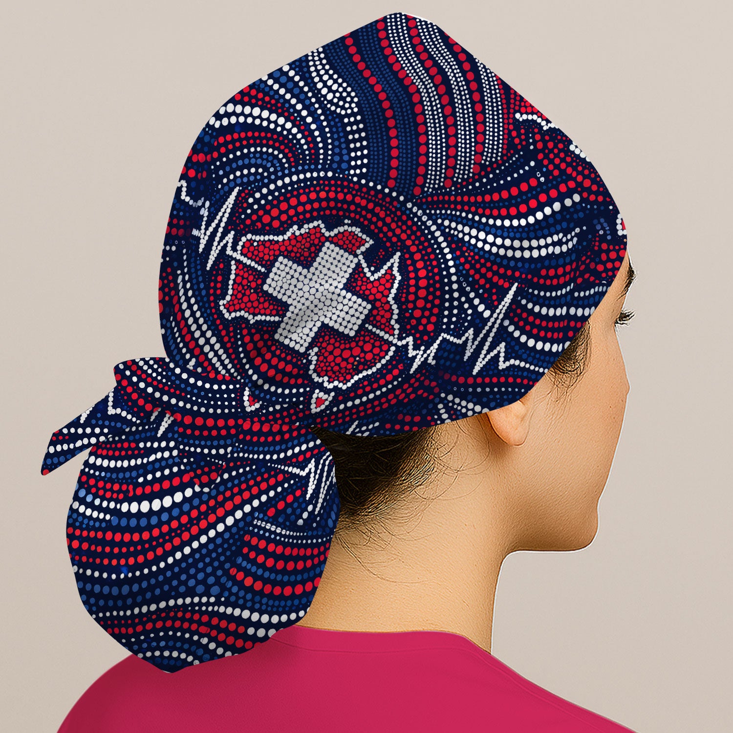 Dot Art Medical Cross Heartbeat Print Scrub Cap, Bouffant Scrub Caps for Women