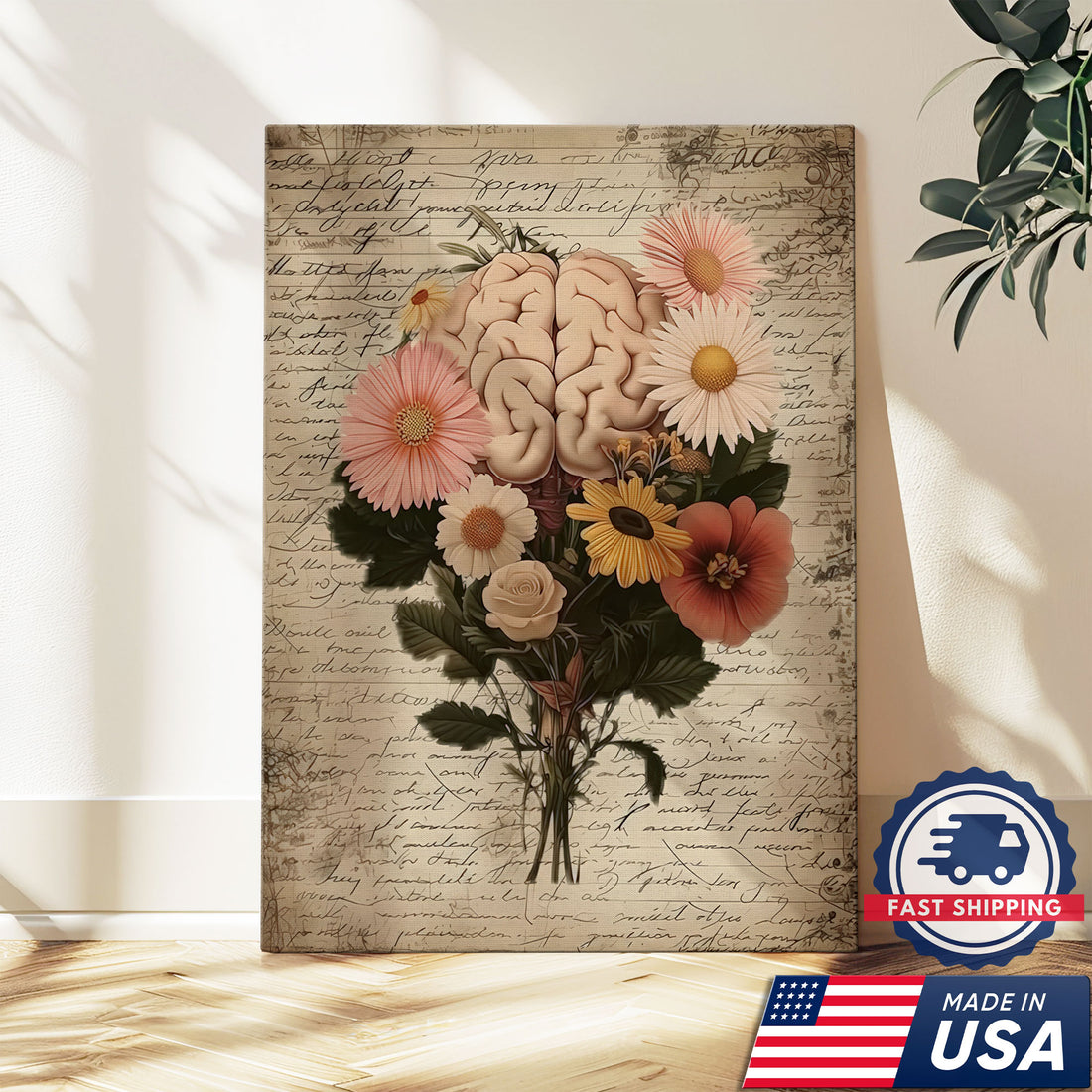 Floral Anatomy Vintage Script Canvas Wall Art, Nurse Clinic Decor