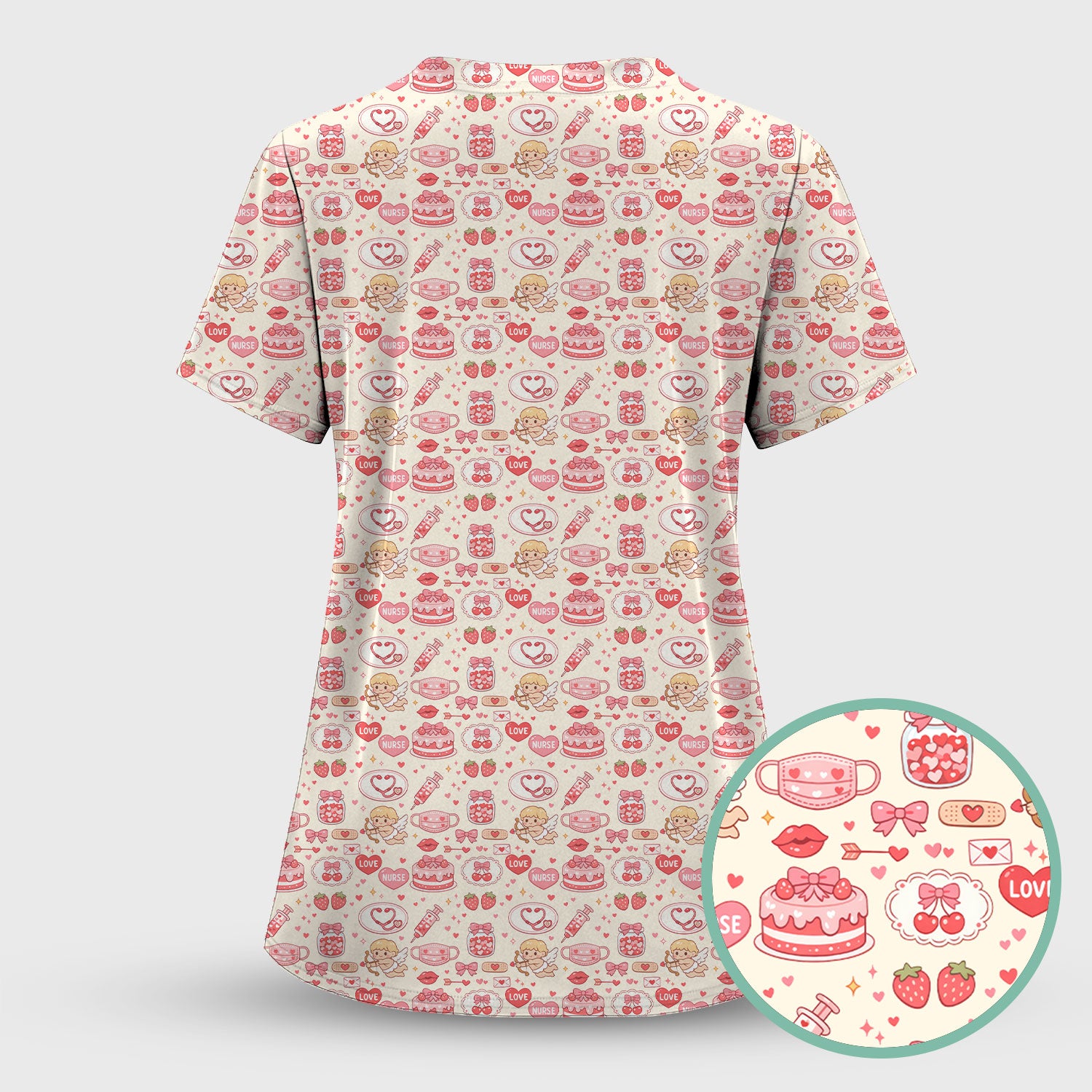 Cupid Nurse Scrub Top, Cute Love Medical Pattern Shirt For Valentine, Breathable Fabrics Nursing Uniform