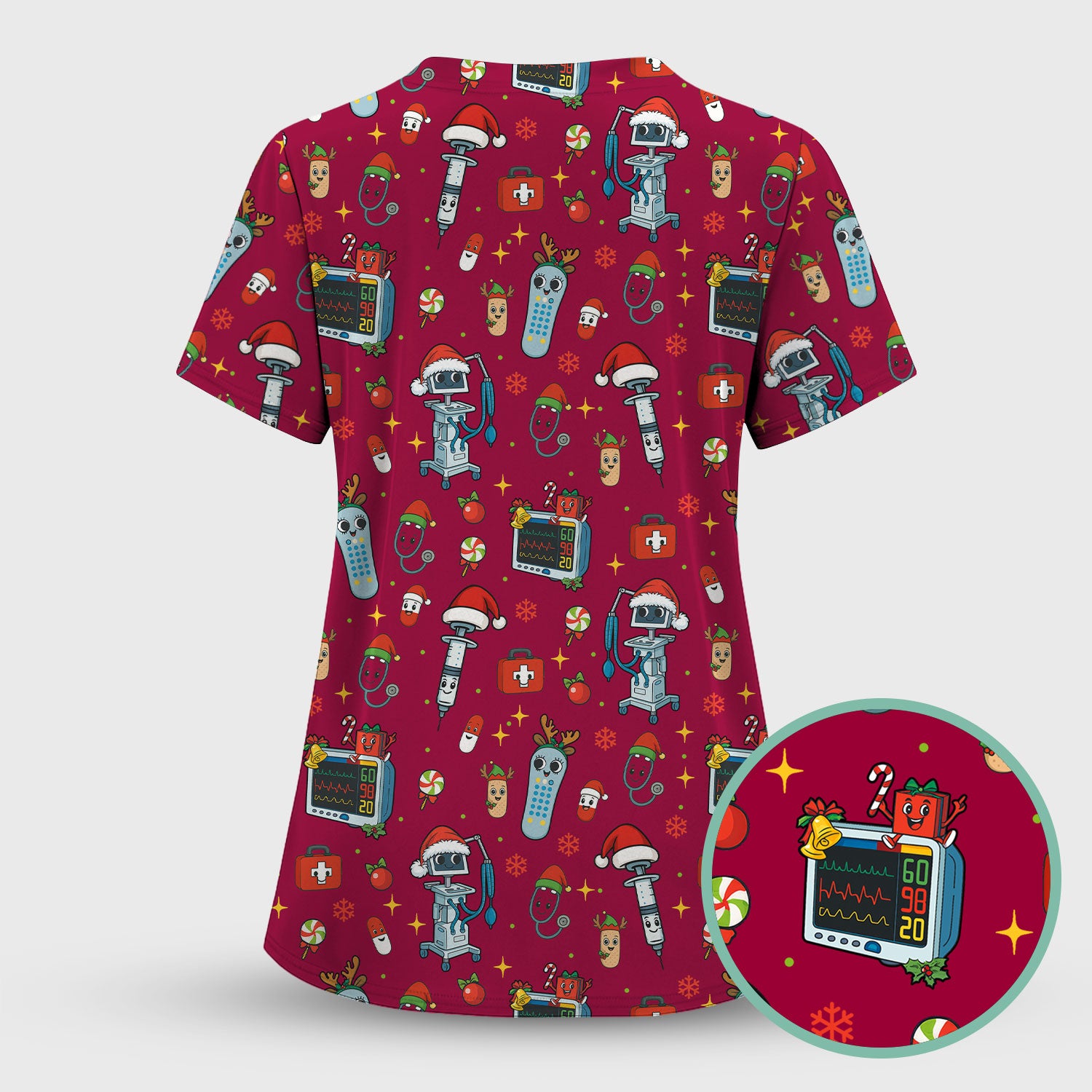 Christmas Nurse Scrub Set - Funny Robot and Reindeer Pattern Medical Scrubs - Cute Holiday Matching Set for Women Nurses