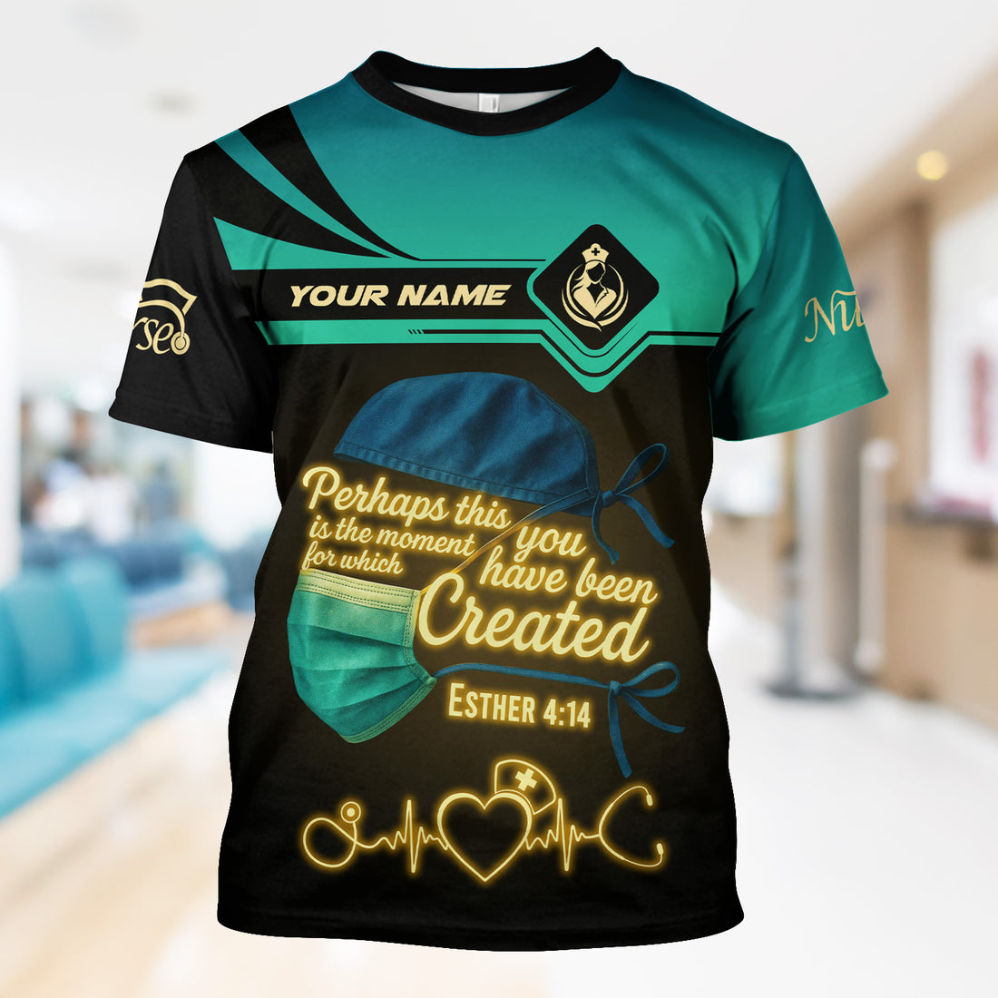 Personalized Nurse Shirt with Mask & Scripture - Perhaps You Were Created for This Moment - Gift for Christian Nurses