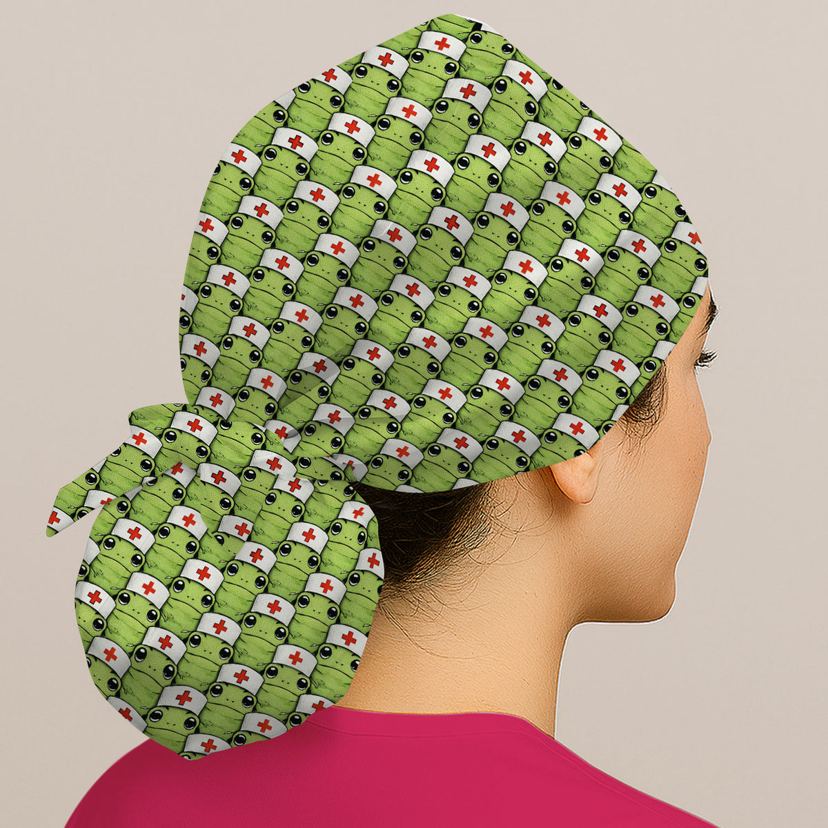 Funny Green Nurse Frog Cap, Bouffant Scrub Caps for Women