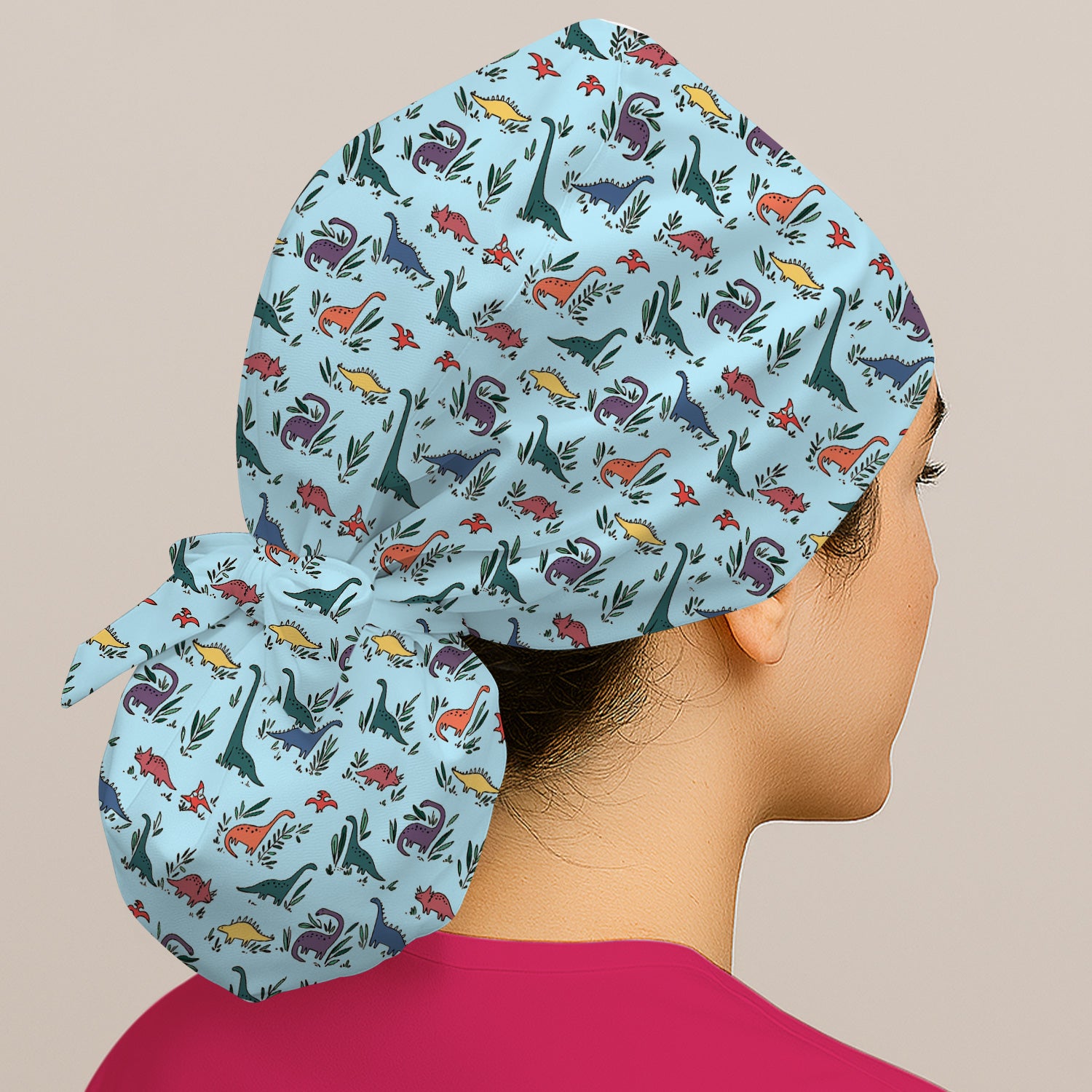 Cute Dinosaur Leafy Garden Pattern Scrub Cap, Surgical Caps for Doctors