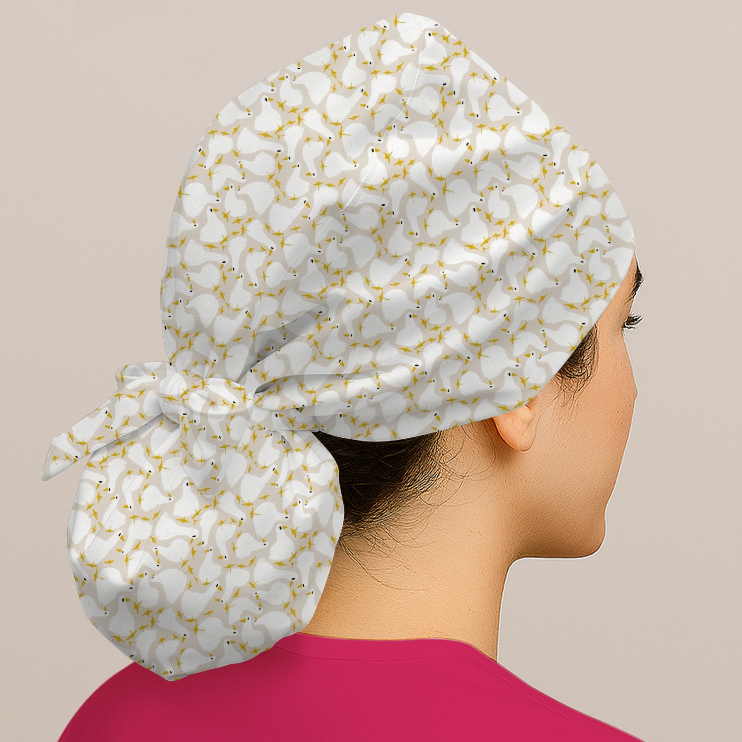 Cute White Goose Yellow Star Pattern Scrub Cap, Surgical Caps for Doctors