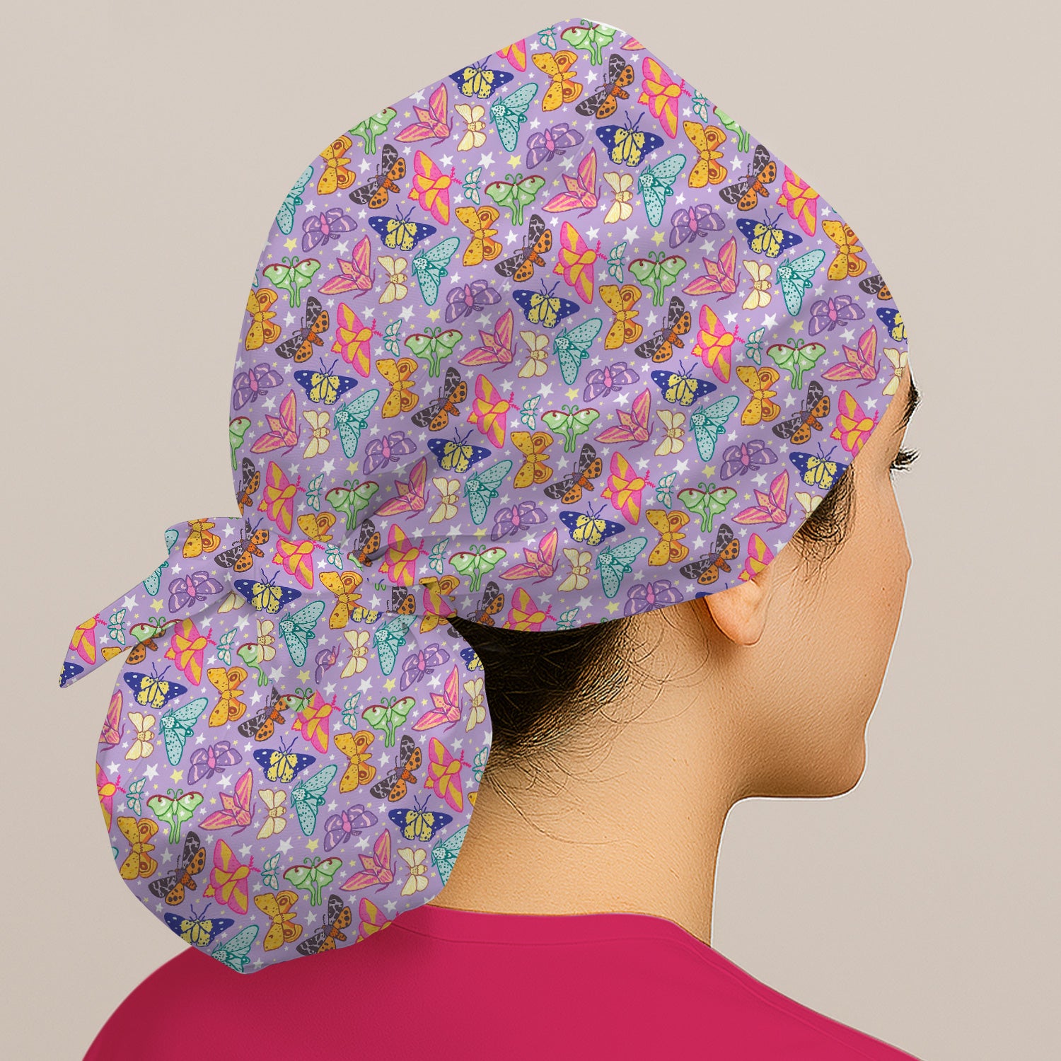 Colorful Butterfly Moth Garden Pattern Nurse Scrub Cap, Surgical Caps for Doctors