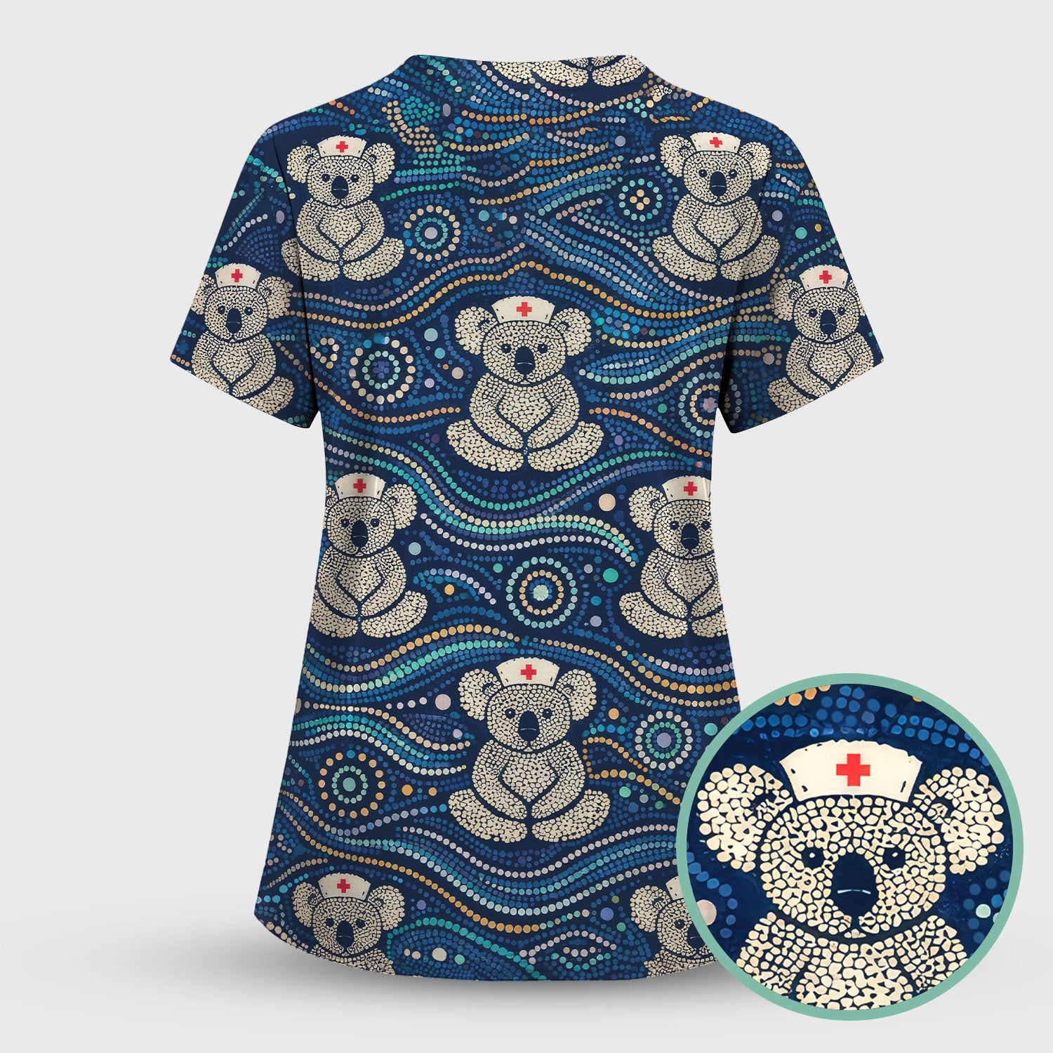 Koala Pattern Nurse Scrub Set, Aboriginal Dot Art Medical Shirt For Women, Breathable Fabrics Nursing Uniform