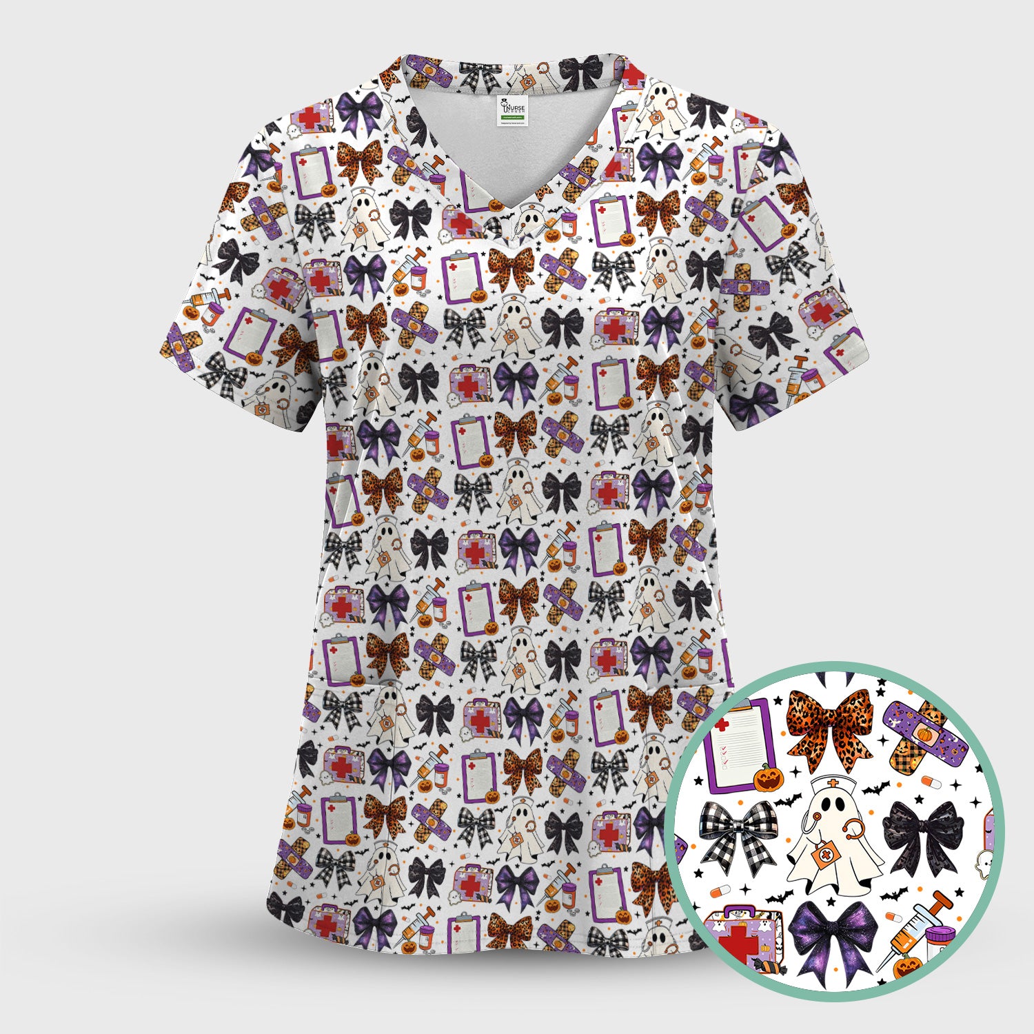 Cute Halloween Shirt for Nurses - Spooky Ghost Pumpkin & Medical Icons Graphic Tee - Gift for RN LPN CNA