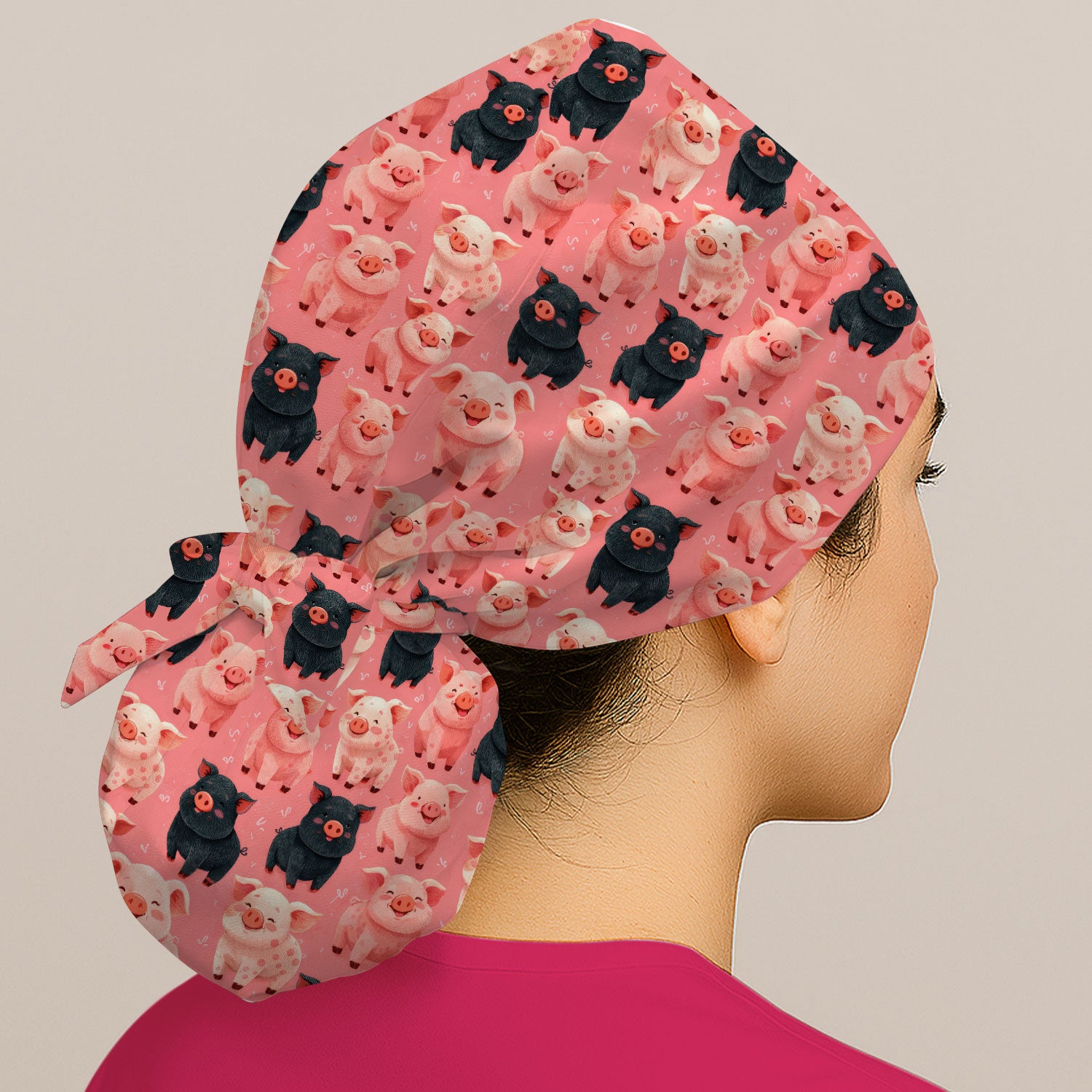 Funny Cartoon Pig Pattern Surgical Cap, Cute Scrub Caps for Nurses