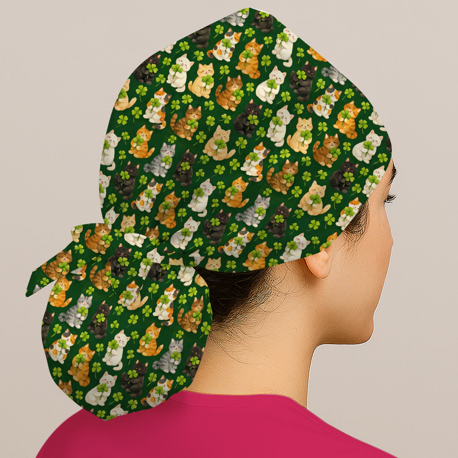 Funny St. Patrick’s Black Cat Nurse Scrub Cap, Comfortable Uniform Scrubs For Nursing