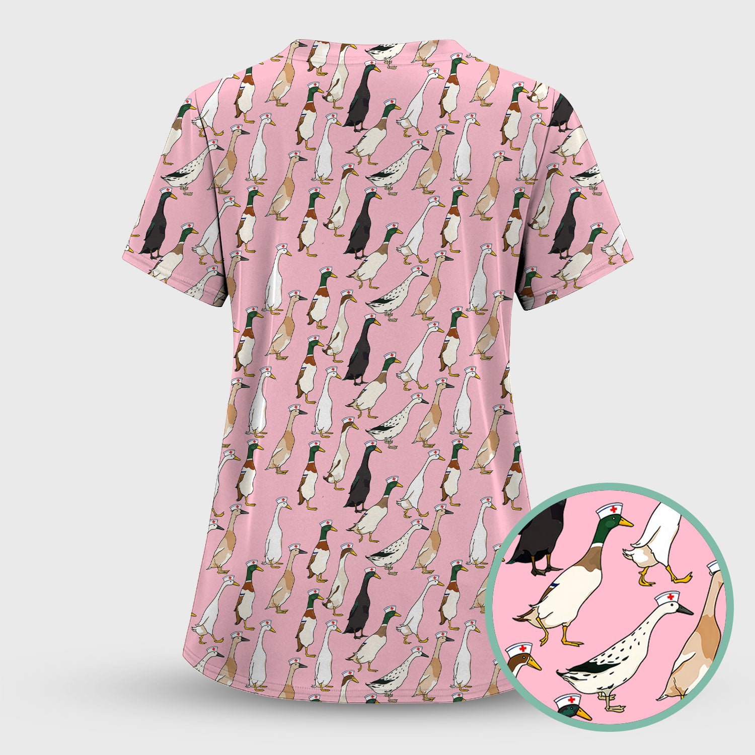 Funny Nurse Duck Pattern Scrub Top, Comfortable Scrubs for Nurses