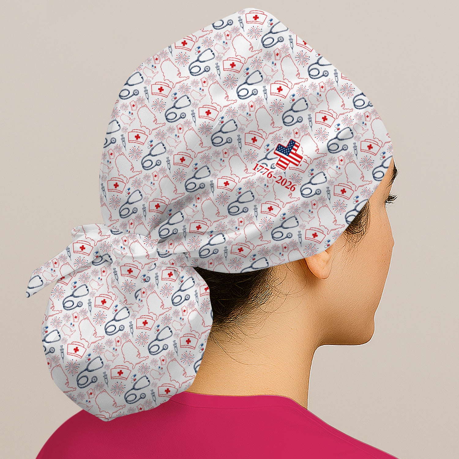 Patriotic Nurse Stethoscope Flag Pattern Scrub Cap, Surgical Caps for Doctors