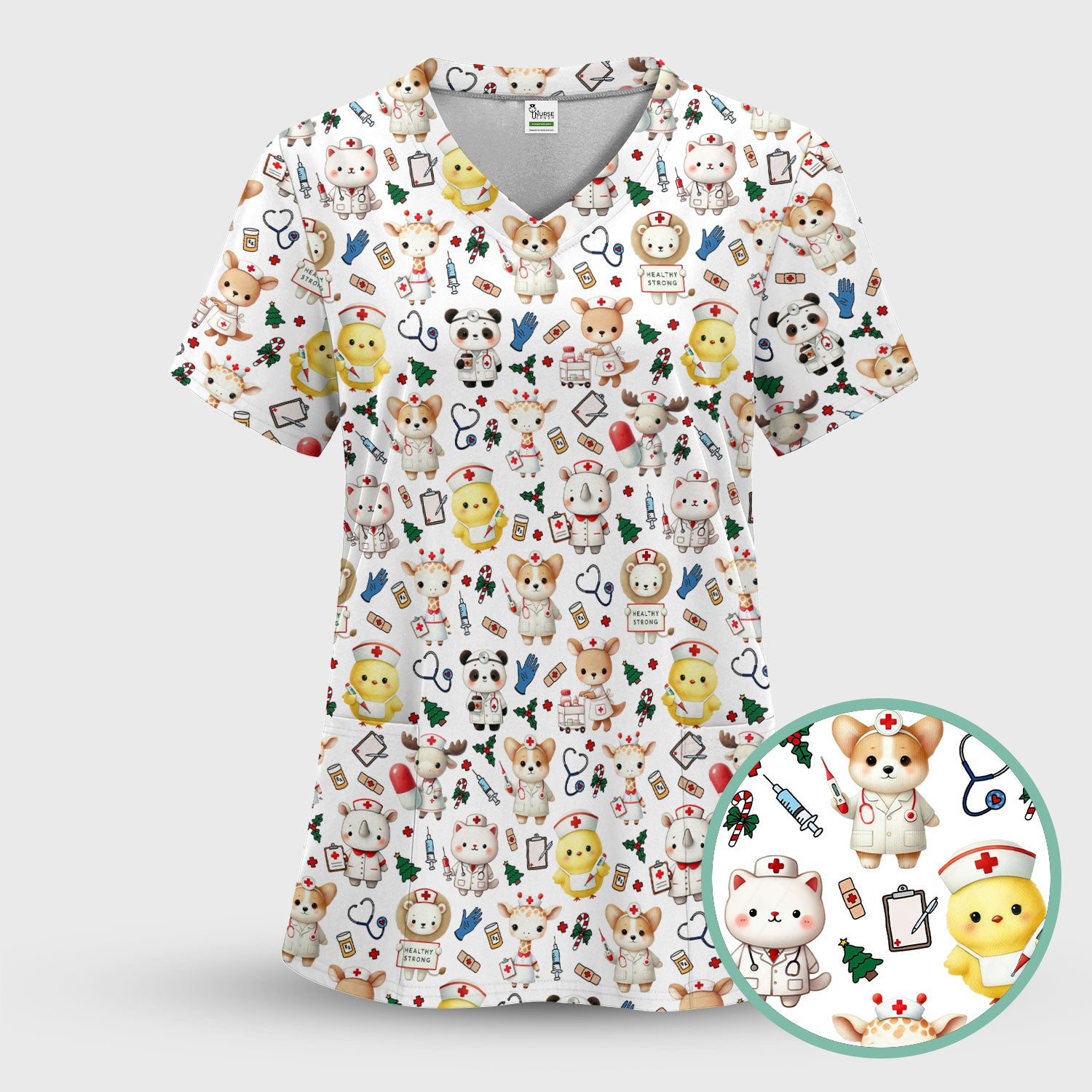 Comfortable Scrubs for Nurses - Women's Scrub Sets - Navy Scrub Pants and V Neck Top - Breathable Med Uniform - Puppy Lover Gift
