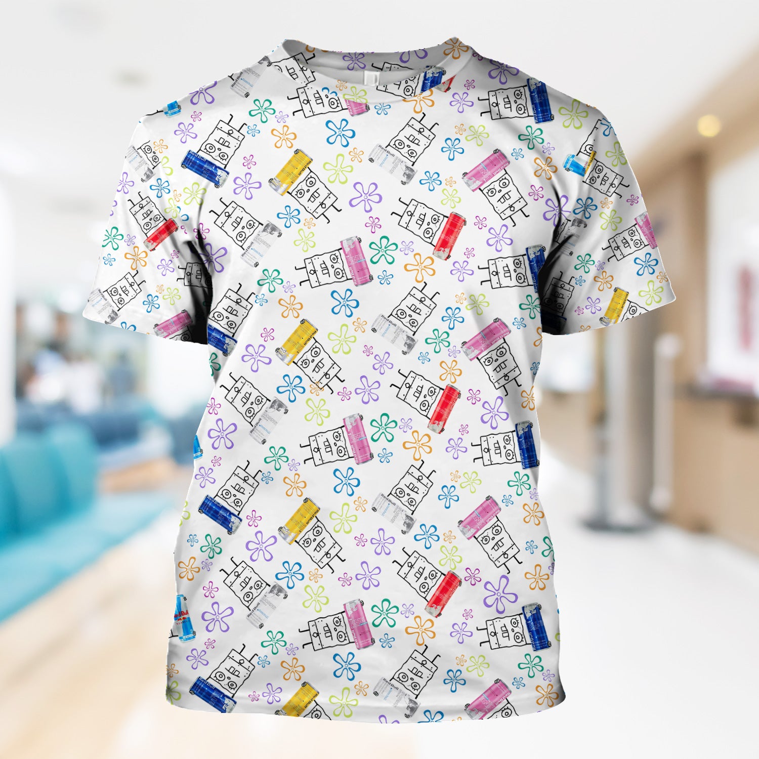 Doodle Bob Energy Drink Nurse T-Shirt - Funny Cartoon Medical Graphic Tee - Gift for RN MD CNA Healthcare