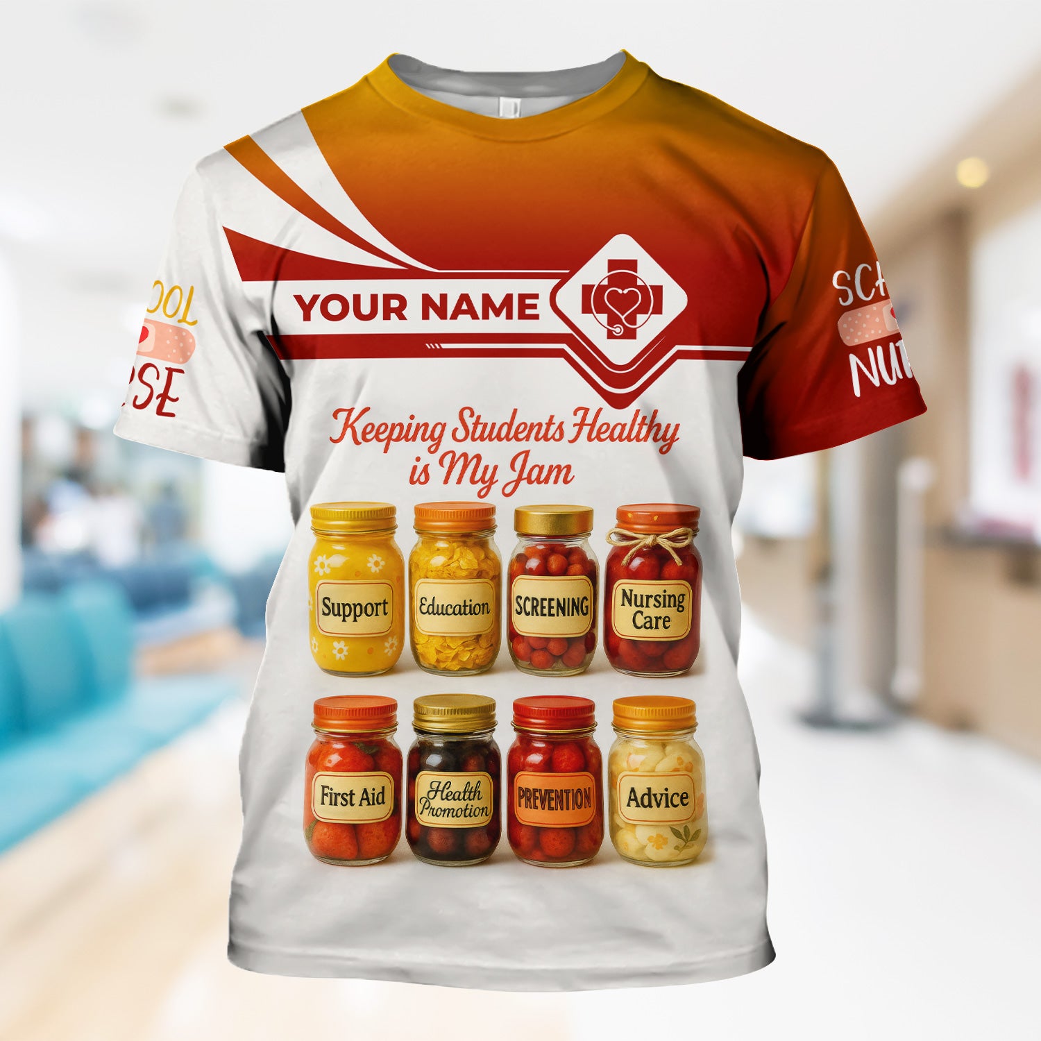 Custom Funny School Nurse Scrub - My Jam Jar Design with Custom Name - Back to School Nurse Gift for Women, RN, LPN