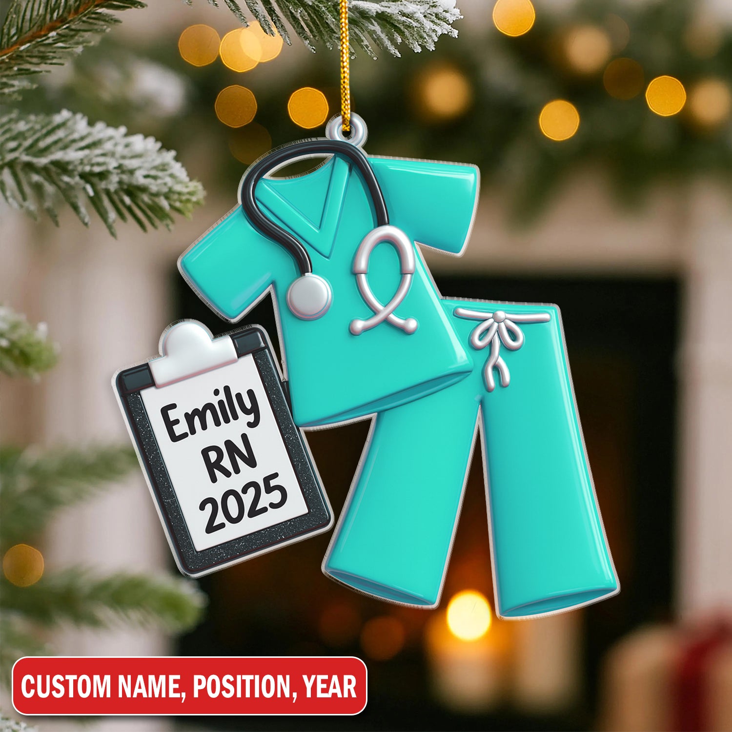 Custom Nurse Ornament, Medical Scrubs with Stethoscope, Gift for RN LPN CNA, Christmas Gift