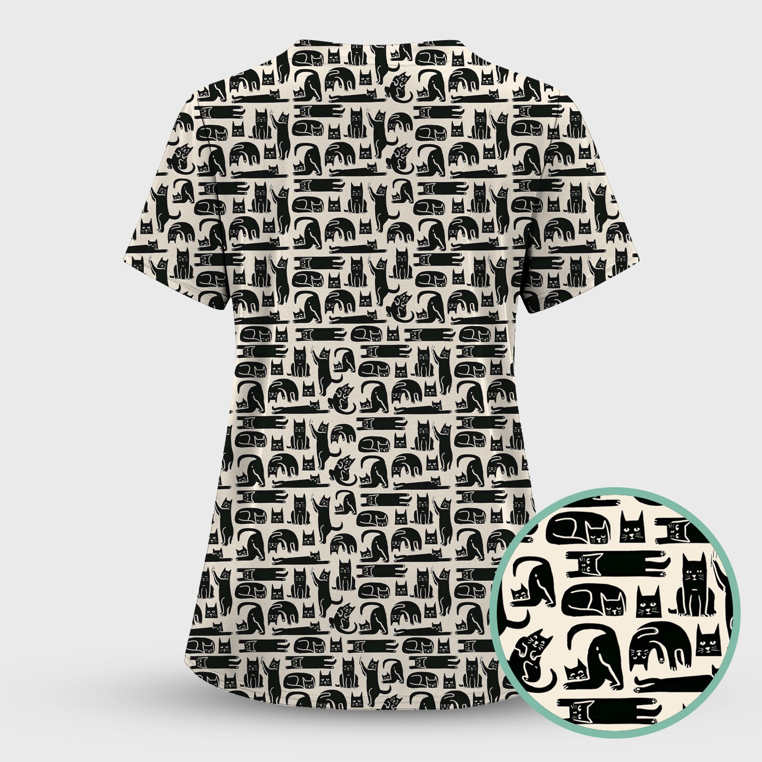 Cute Funny Cat Poses Print Scrub Top, Comfortable Scrubs for Nurses