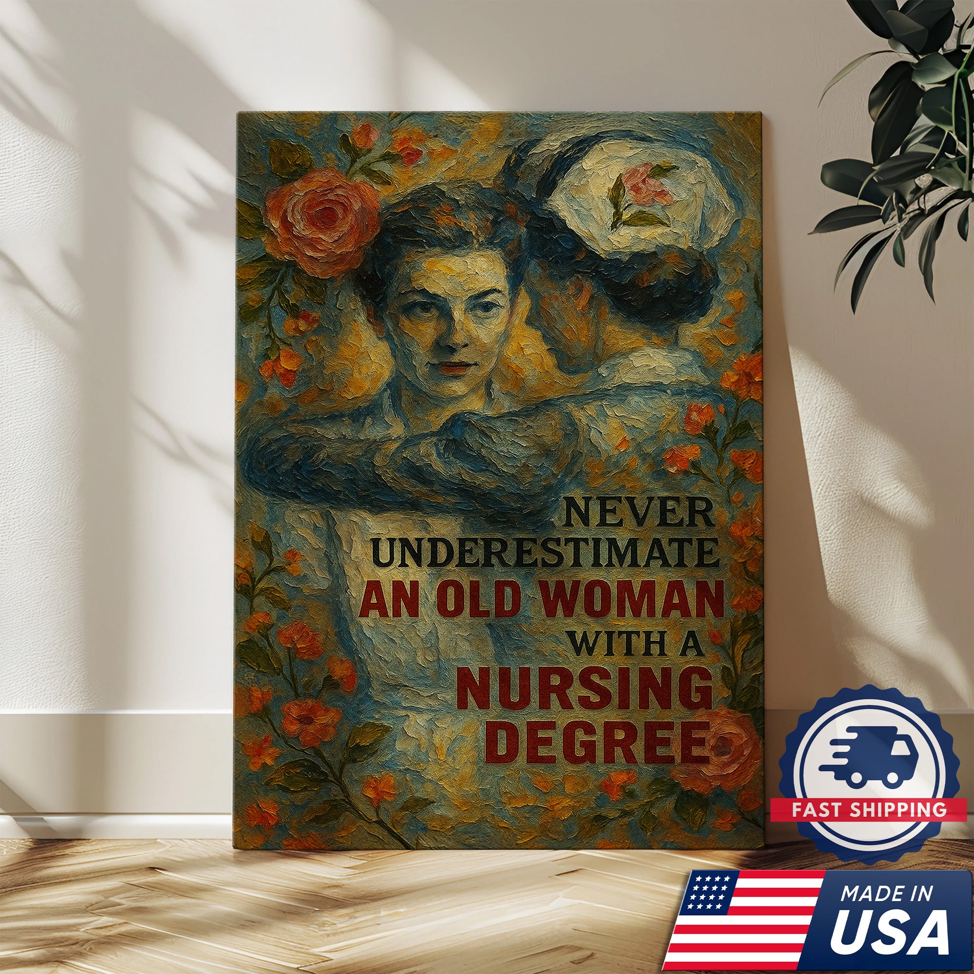 Nurse Canvas Wall Art, Nursing Degree Quote Vintage, Gift for RN LPN CNA Medical Staff