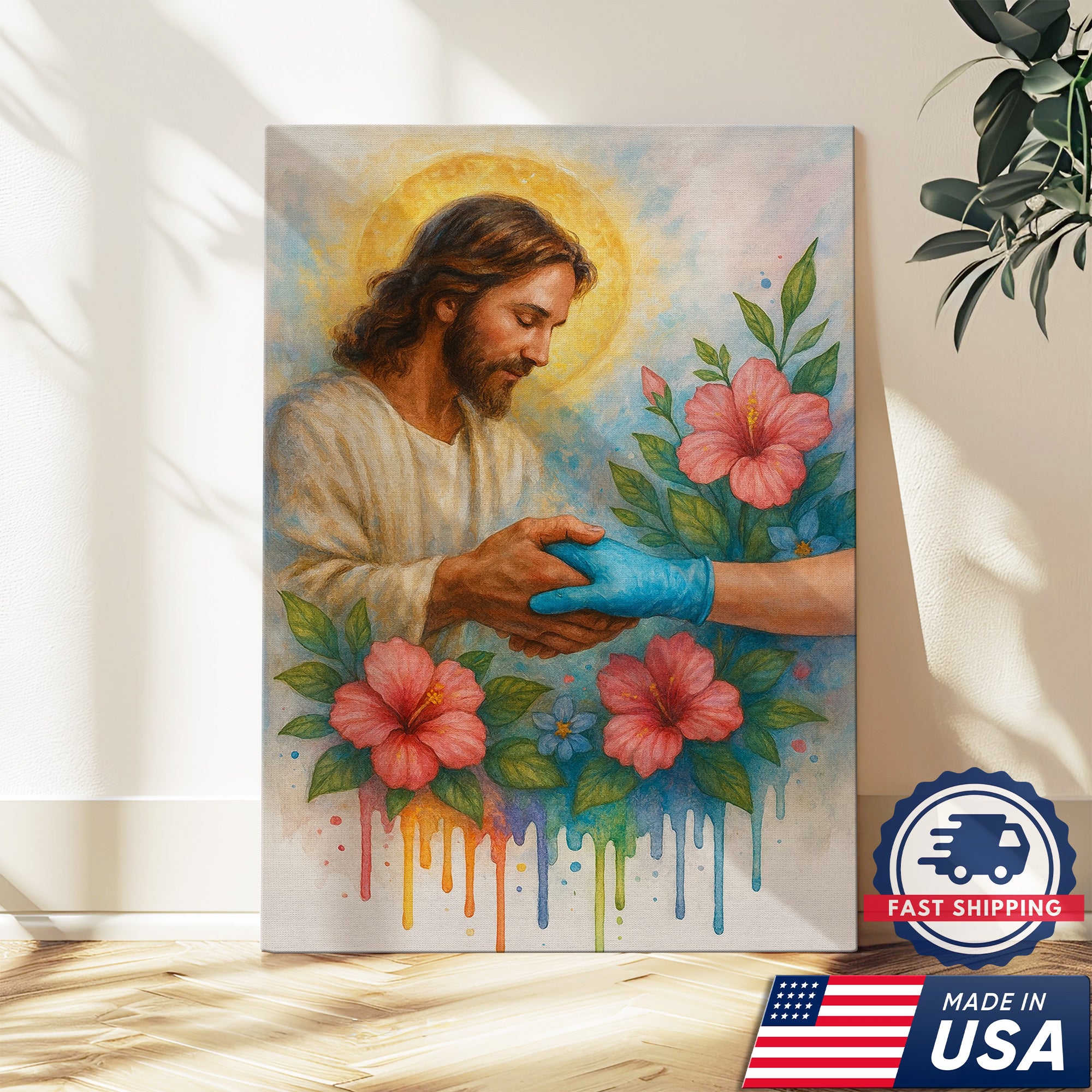 Christian Nurse Canvas, Religious Healthcare Wall Decor, Healing Hand of God, RN LPN CNA Gift